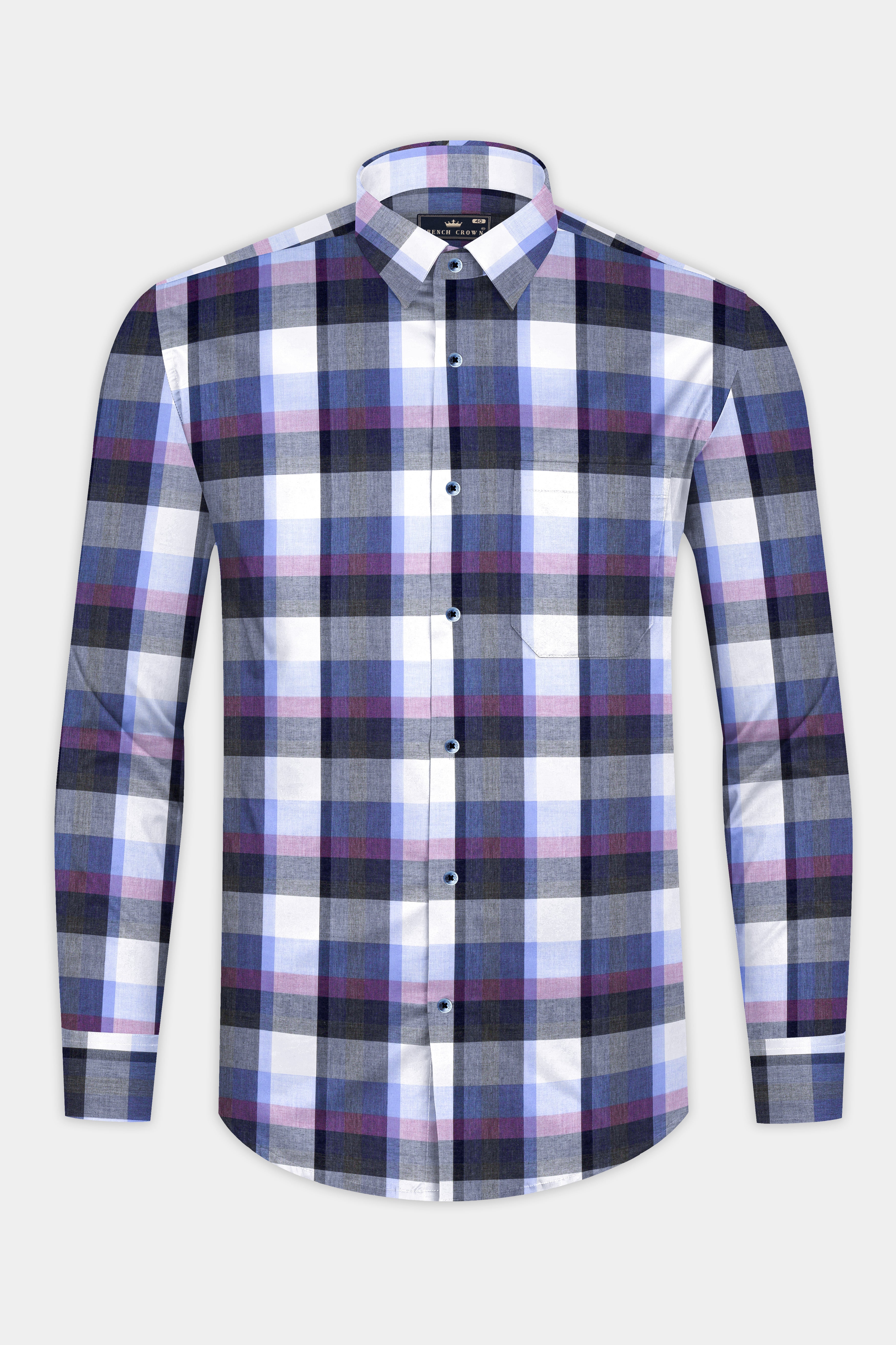 Comet Gray and White Plaid Premium Cotton Shirt