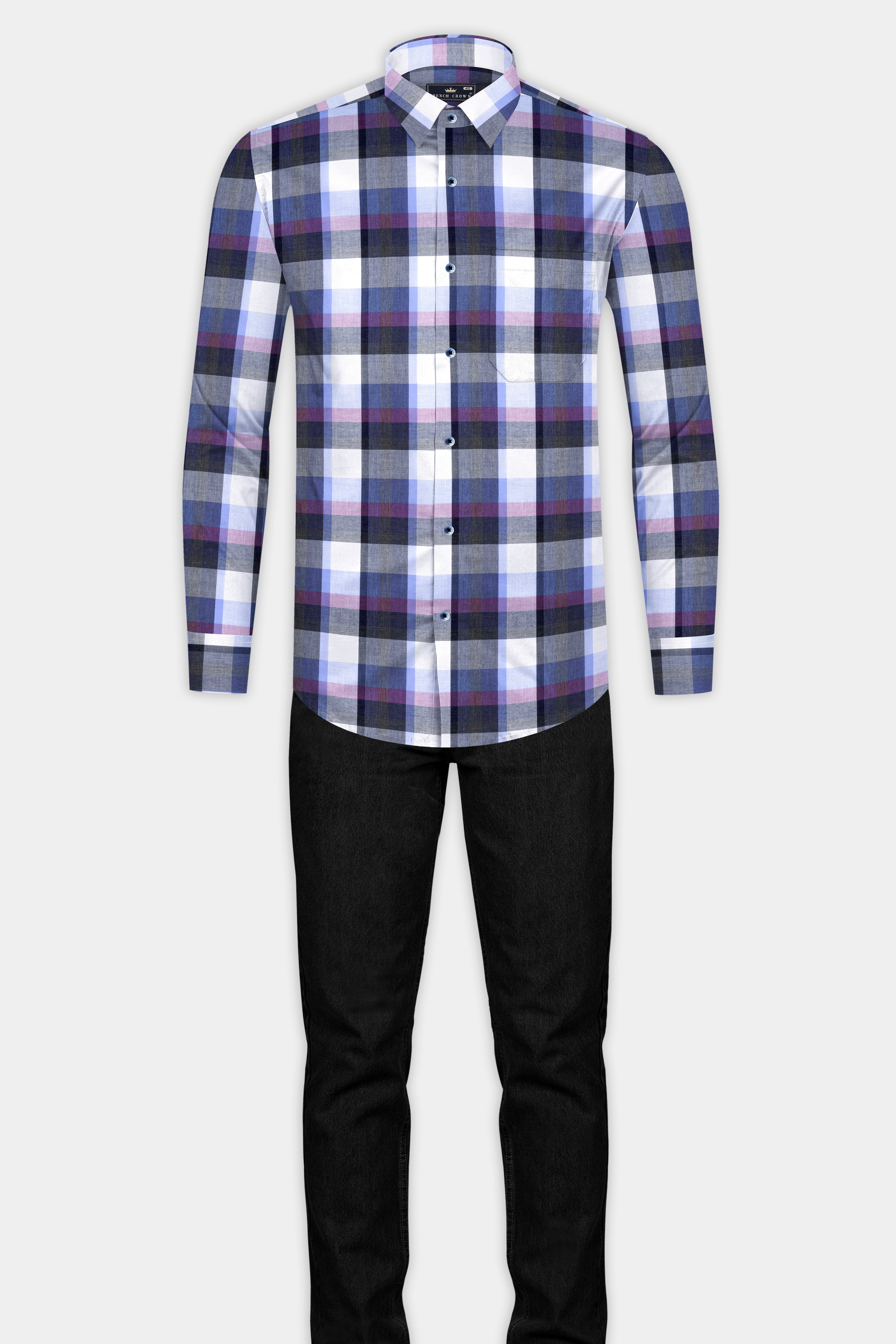 Comet Gray and White Plaid Premium Cotton Shirt