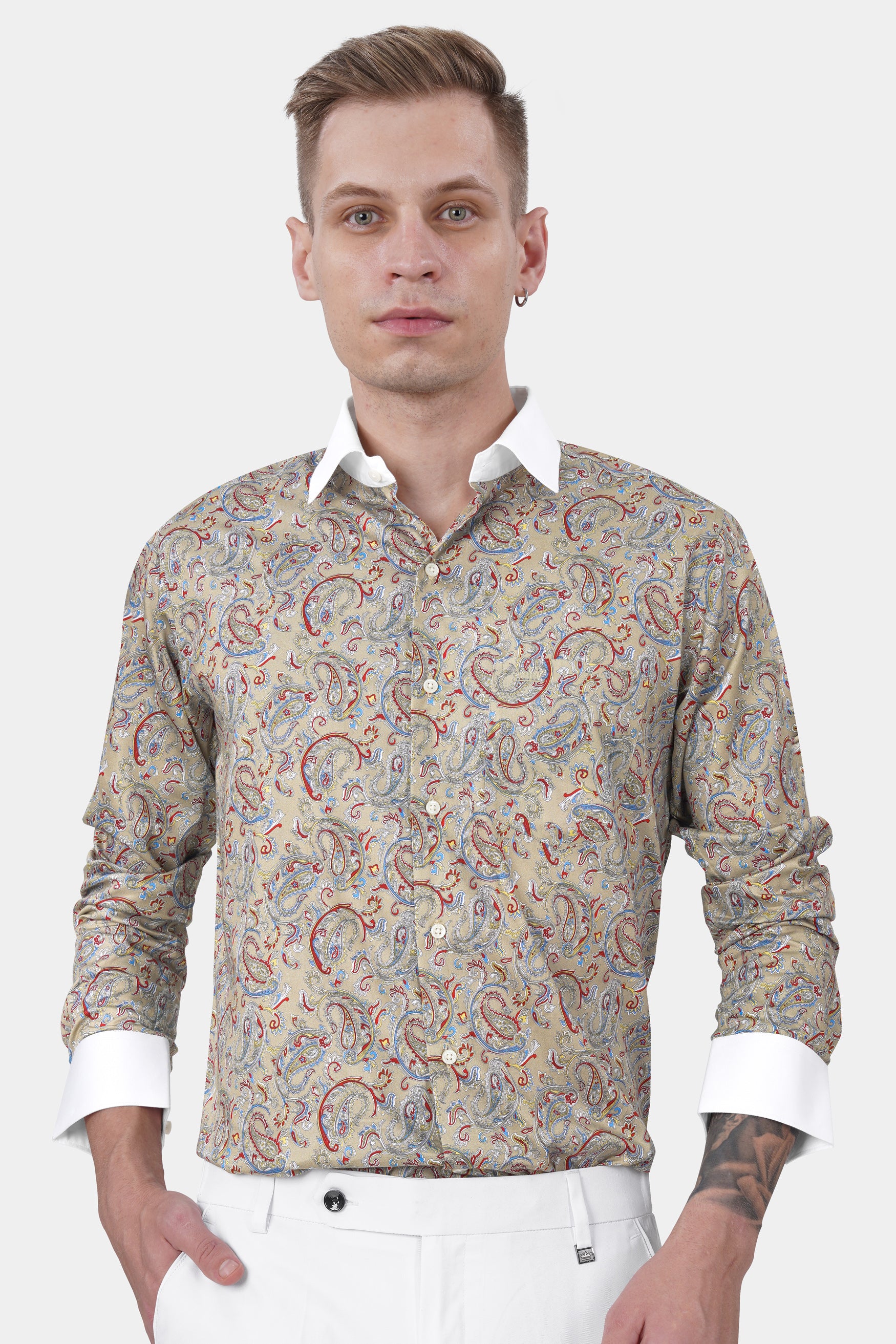Pavlova Brown and Stiletto Red Multicolour Paisley Printed with White Cuffs and Collar Subtle Sheen Super Soft Premium Cotton Shirt 11736-WCC-38, 11736-WCC-H-38, 11736-WCC-39, 11736-WCC-H-39, 11736-WCC-40, 11736-WCC-H-40, 11736-WCC-42, 11736-WCC-H-42, 11736-WCC-44, 11736-WCC-H-44, 11736-WCC-46, 11736-WCC-H-46, 11736-WCC-48, 11736-WCC-H-48, 11736-WCC-50, 11736-WCC-H-50, 11736-WCC-52, 11736-WCC-H-52