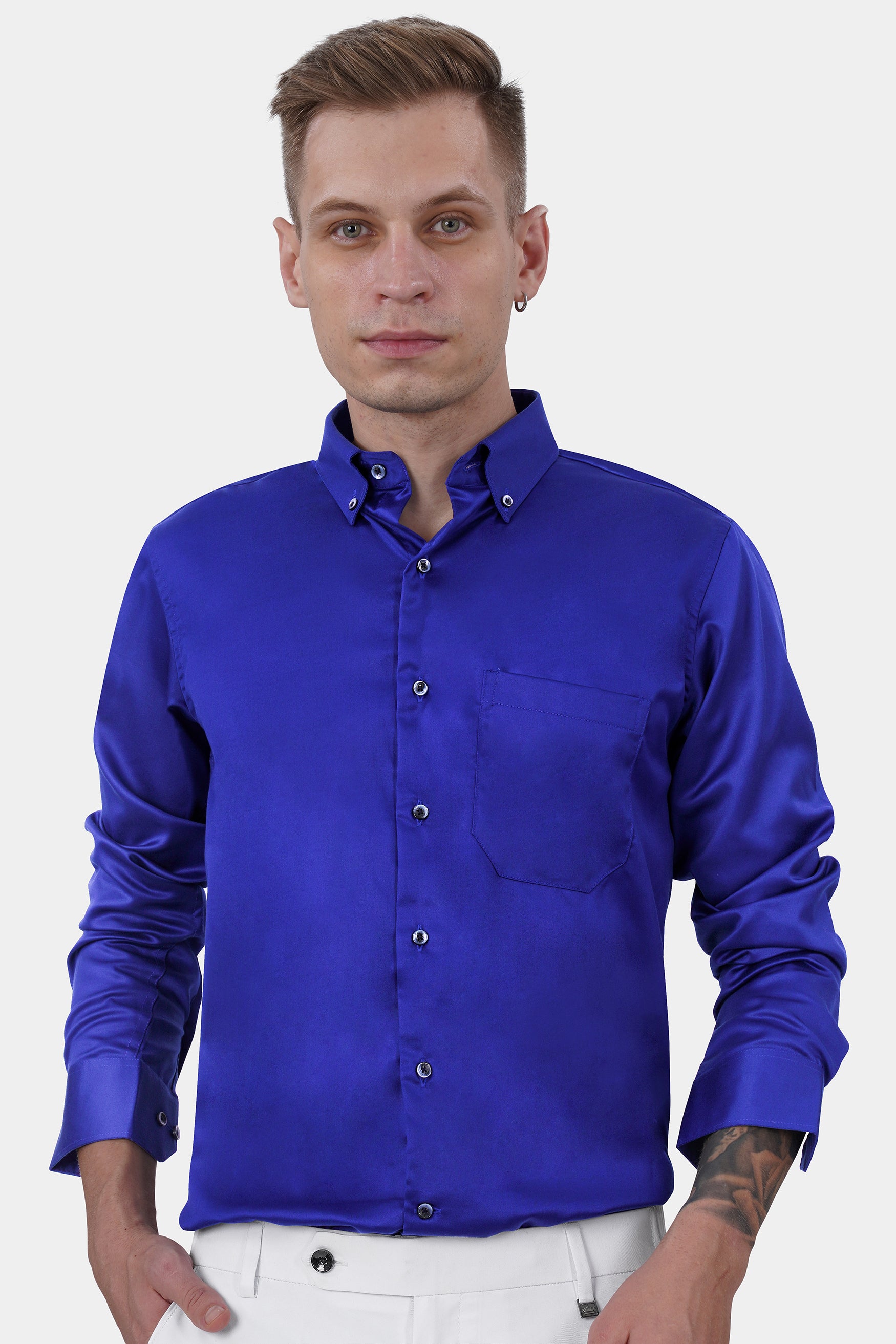 Lapis Blue Subtle Sheen Super Soft Premium Cotton Button Down Shirt