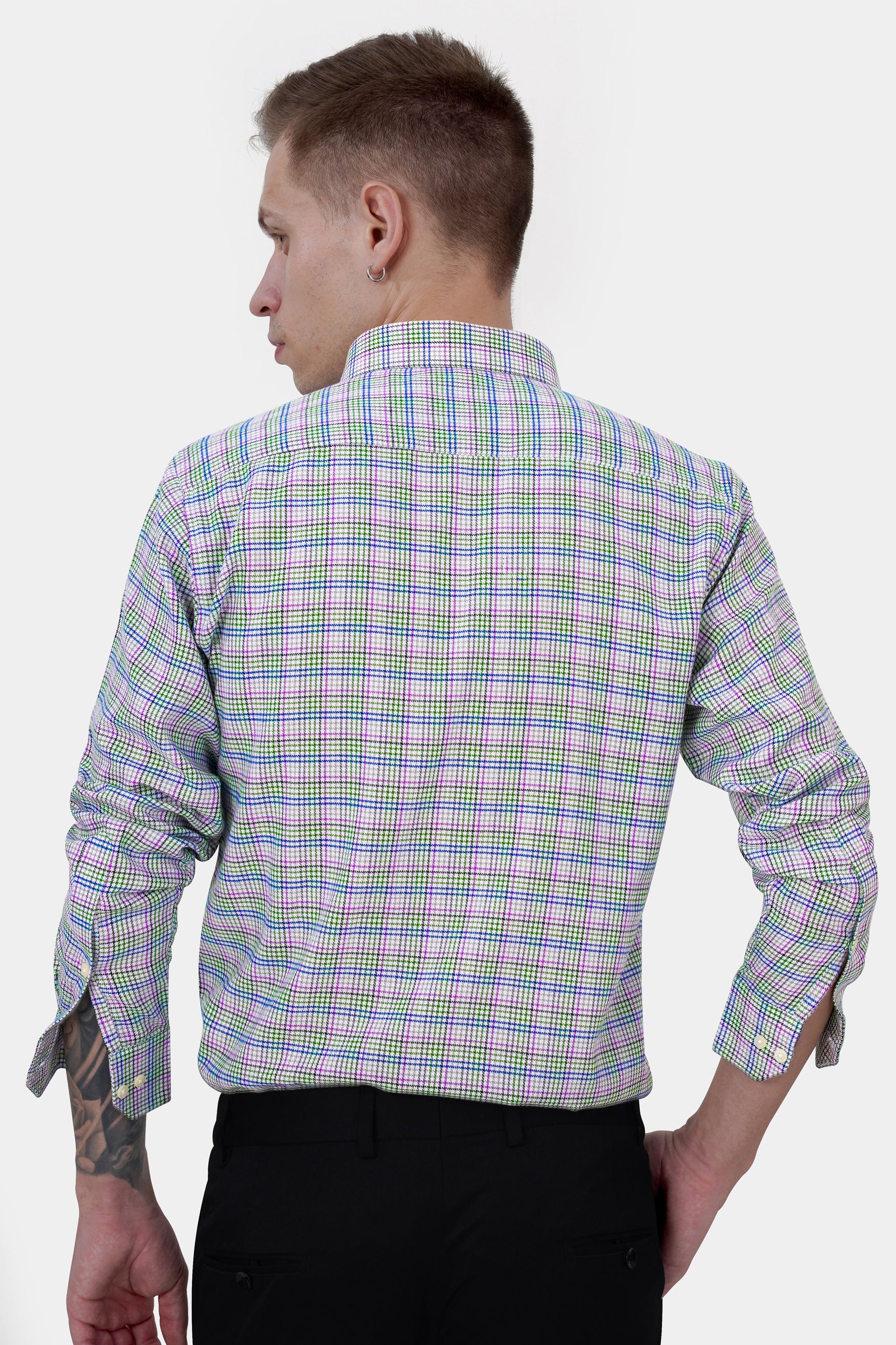 Bright White with Matcha Green and Azure Blue Checkered Houndstooth Shirt 11745-BD-38, 11745-BD-H-38, 11745-BD-39, 11745-BD-H-39, 11745-BD-40, 11745-BD-H-40, 11745-BD-42, 11745-BD-H-42, 11745-BD-44, 11745-BD-H-44, 11745-BD-46, 11745-BD-H-46, 11745-BD-48, 11745-BD-H-48, 11745-BD-50, 11745-BD-H-50, 11745-BD-52, 11745-BD-H-52
