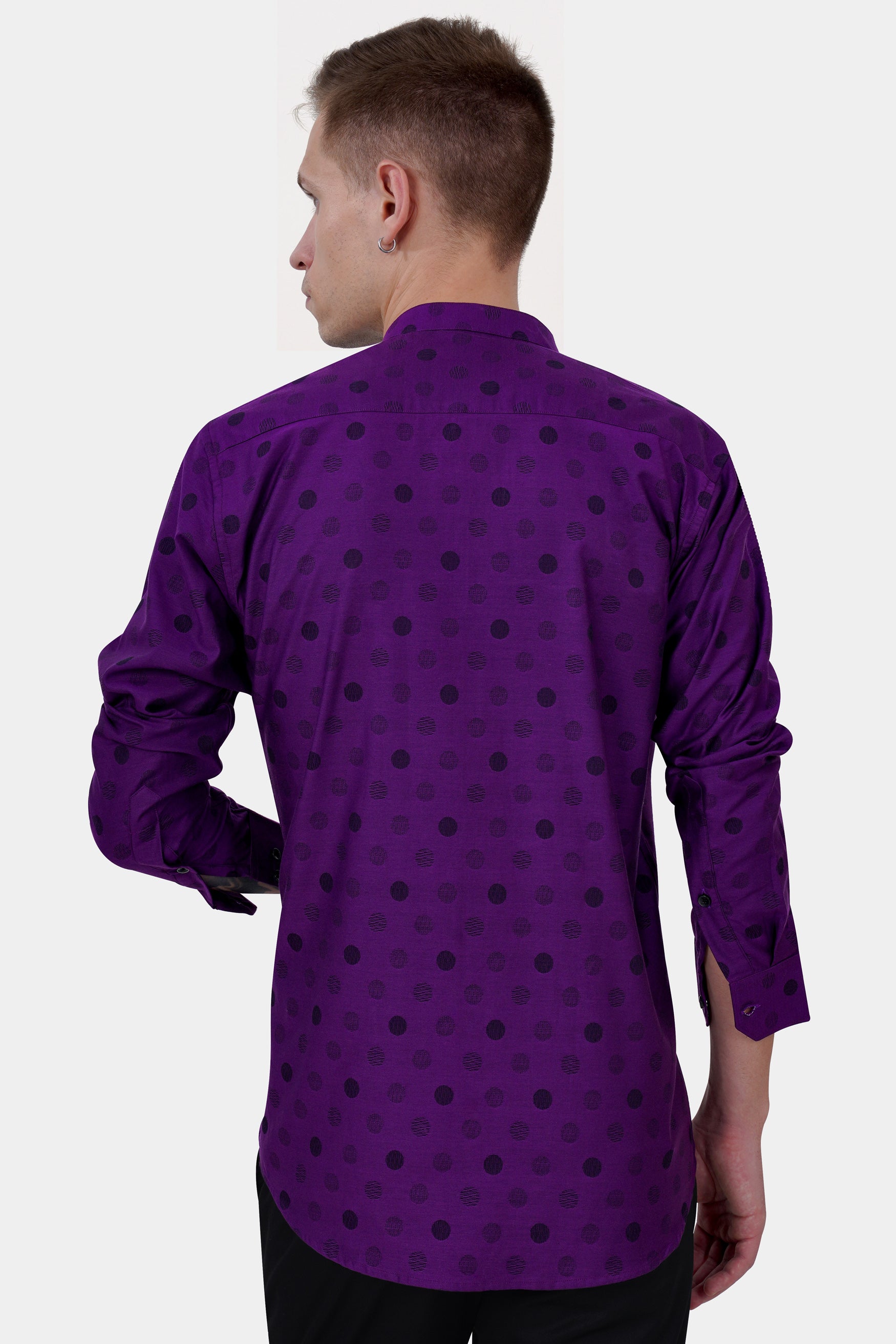 Valentino Purple with Haiti Blue and Plum Purple Polka Dotted Jacquard Textured Premium Giza Cotton Shirt 11751-M-BLK-38, 11751-M-BLK-H-38, 11751-M-BLK-39, 11751-M-BLK-H-39, 11751-M-BLK-40, 11751-M-BLK-H-40, 11751-M-BLK-42, 11751-M-BLK-H-42, 11751-M-BLK-44, 11751-M-BLK-H-44, 11751-M-BLK-46, 11751-M-BLK-H-46, 11751-M-BLK-48, 11751-M-BLK-H-48, 11751-M-BLK-50, 11751-M-BLK-H-50, 11751-M-BLK-52, 11751-M-BLK-H-52