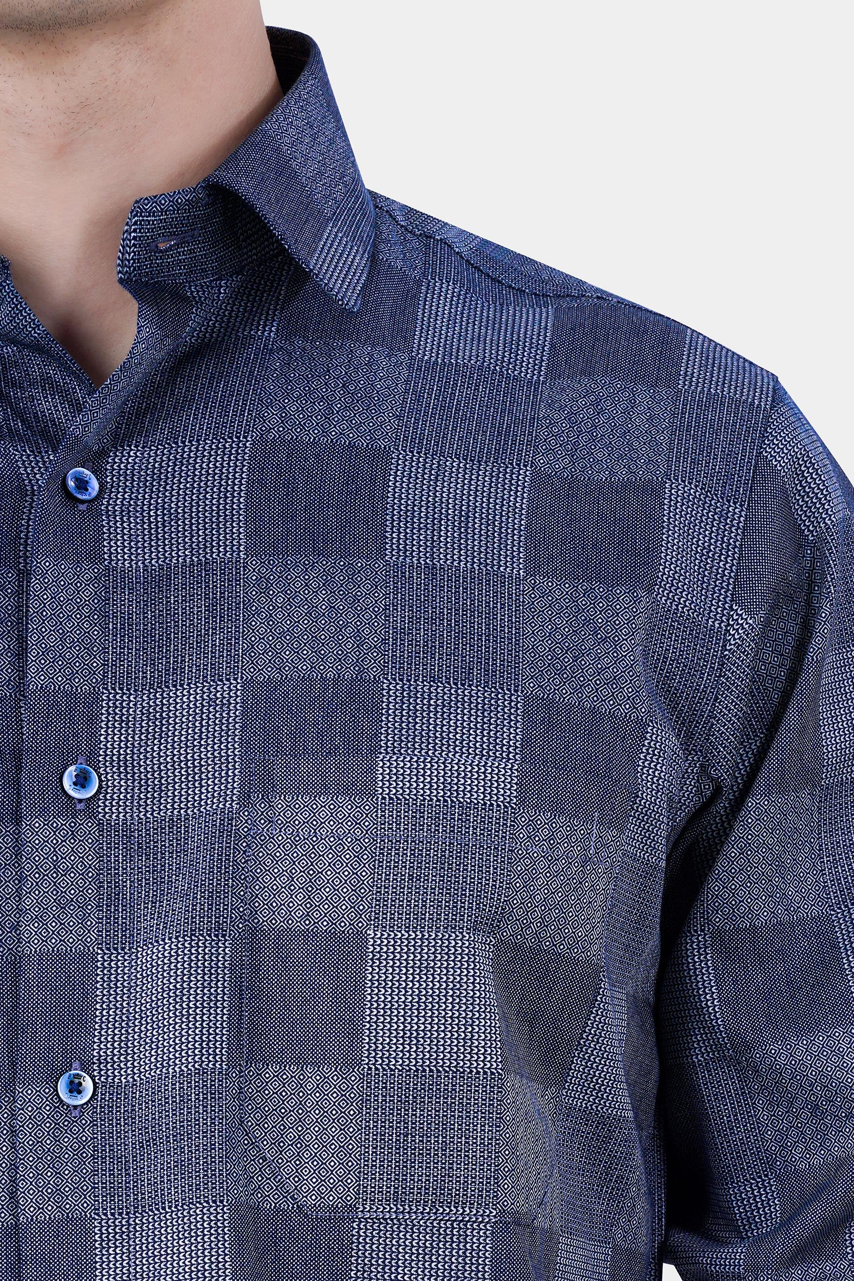 Ebony Clay Blue and Wisteria Gray Tile Printed Subtle Sheen Super Soft Premium Cotton Shirt