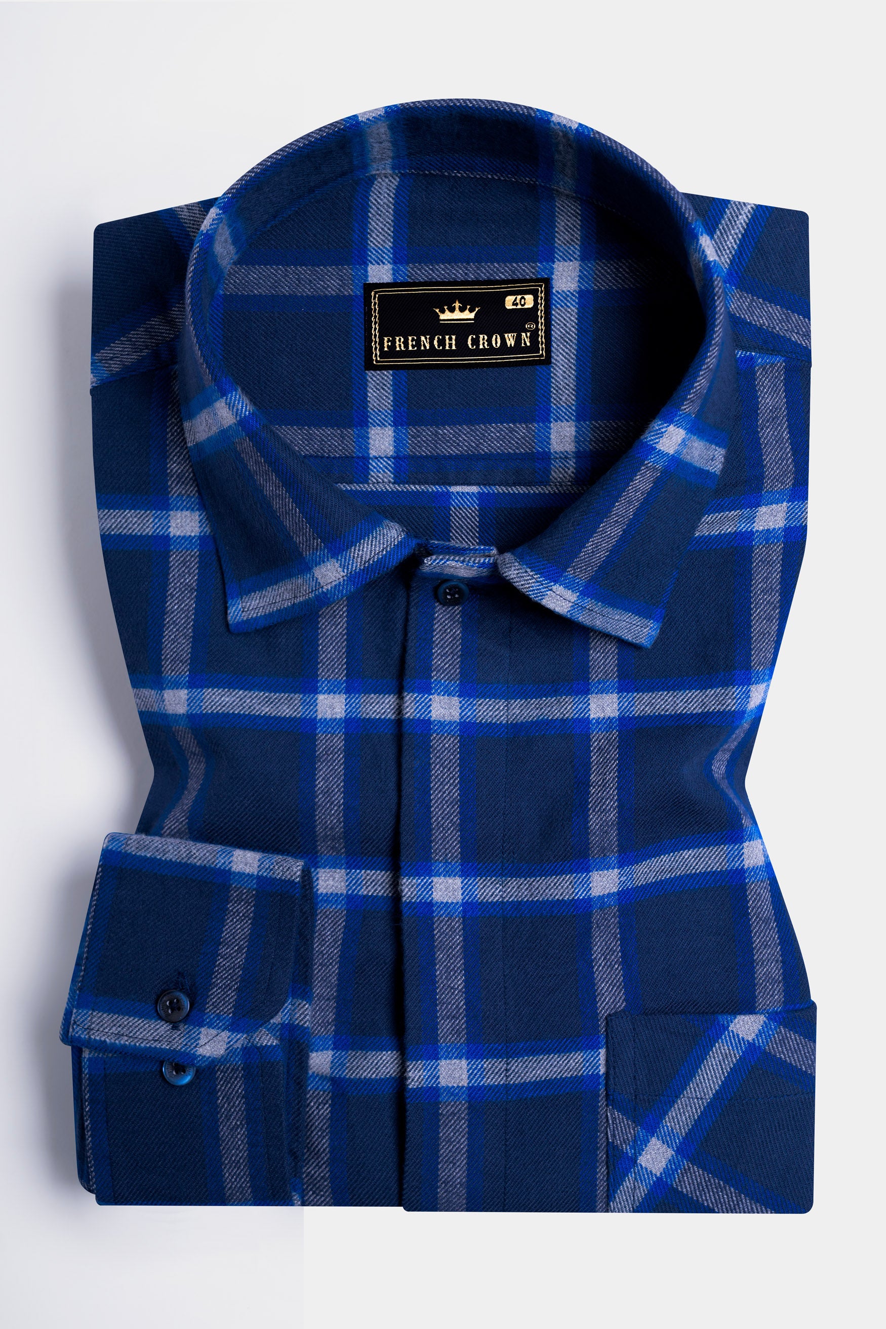 Downriver Blue and White Twill Checkered Premium Cotton Designer Overshirt