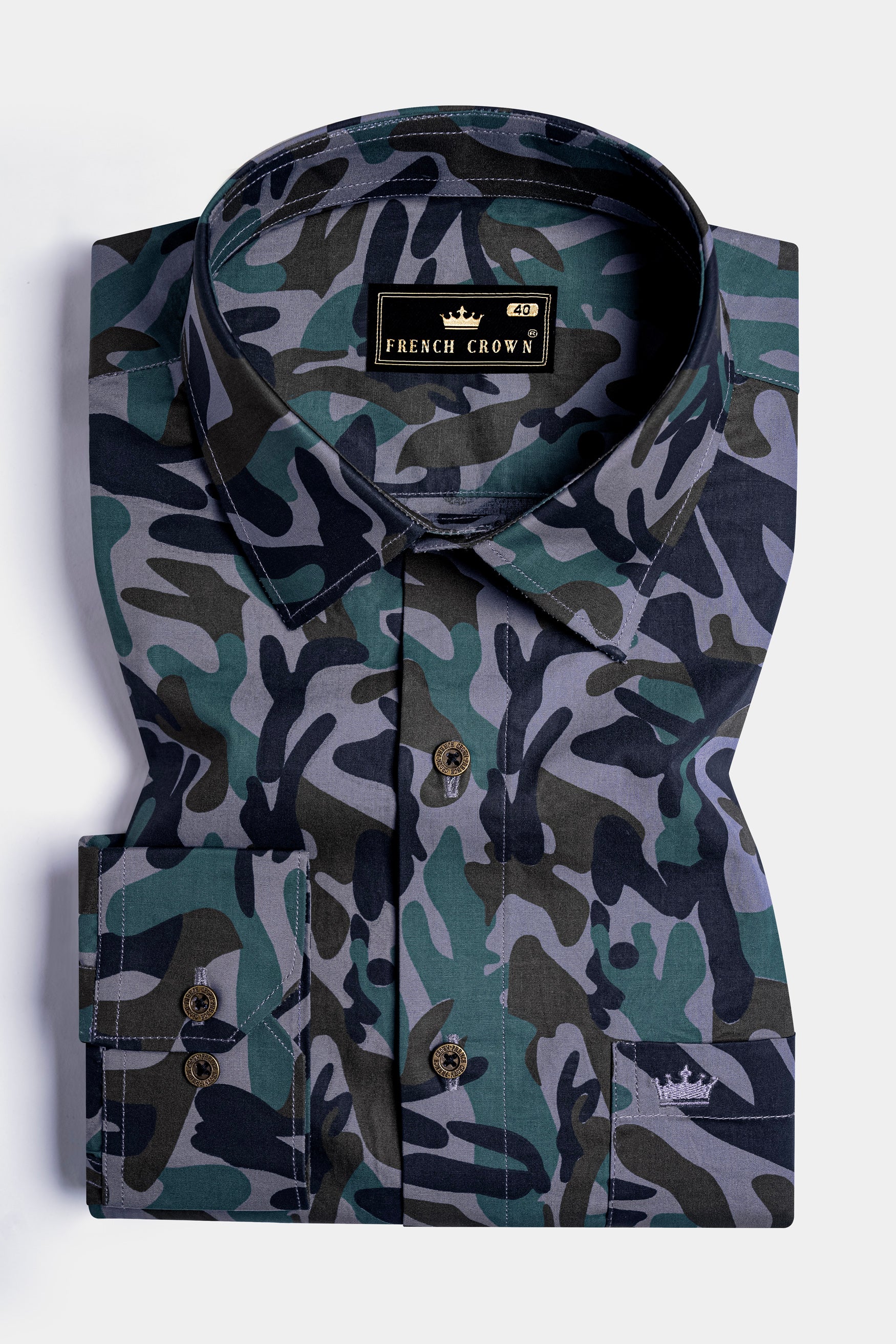 Waikawa Purple and Haiti Blue Multicolour Camouflage Royal Oxford Shirt