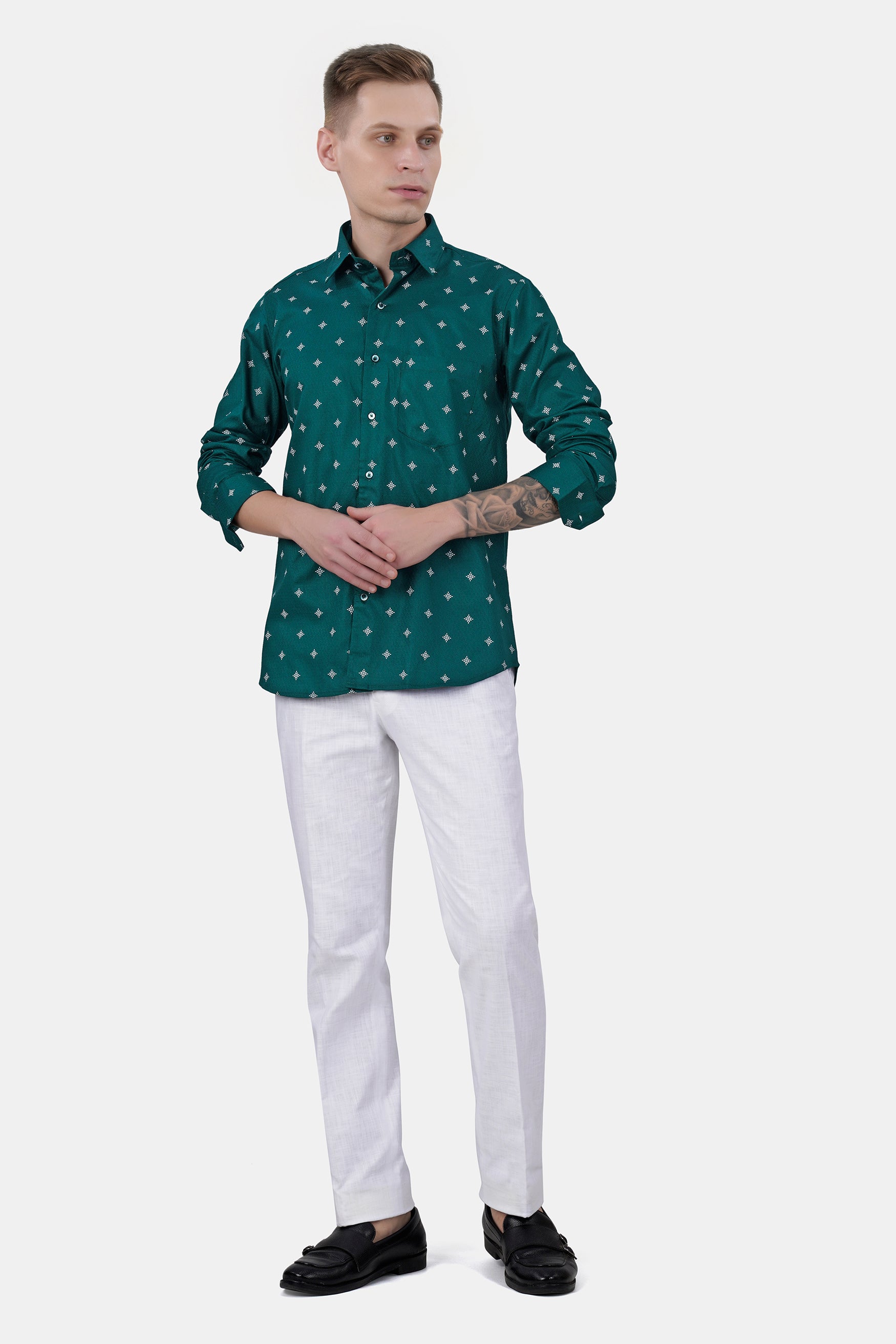 Eden Green Dobby Textured Premium Giza Cotton Shirt