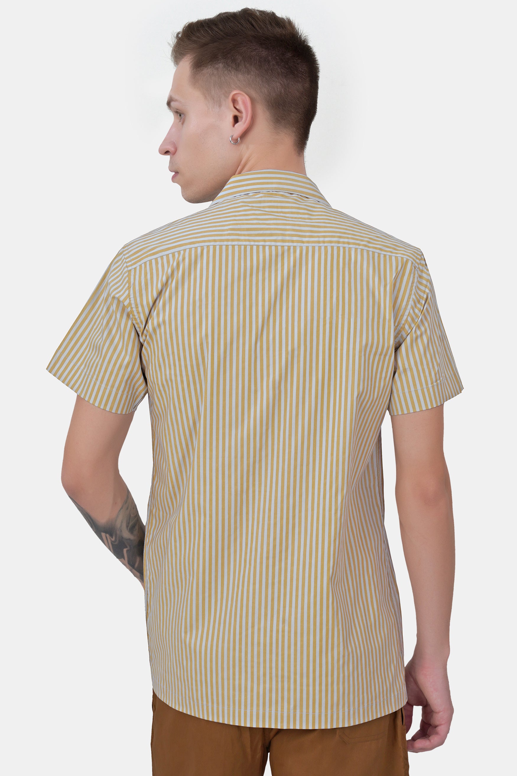Dijon Yellow and Selago Gray Striped Premium Cotton Shirt