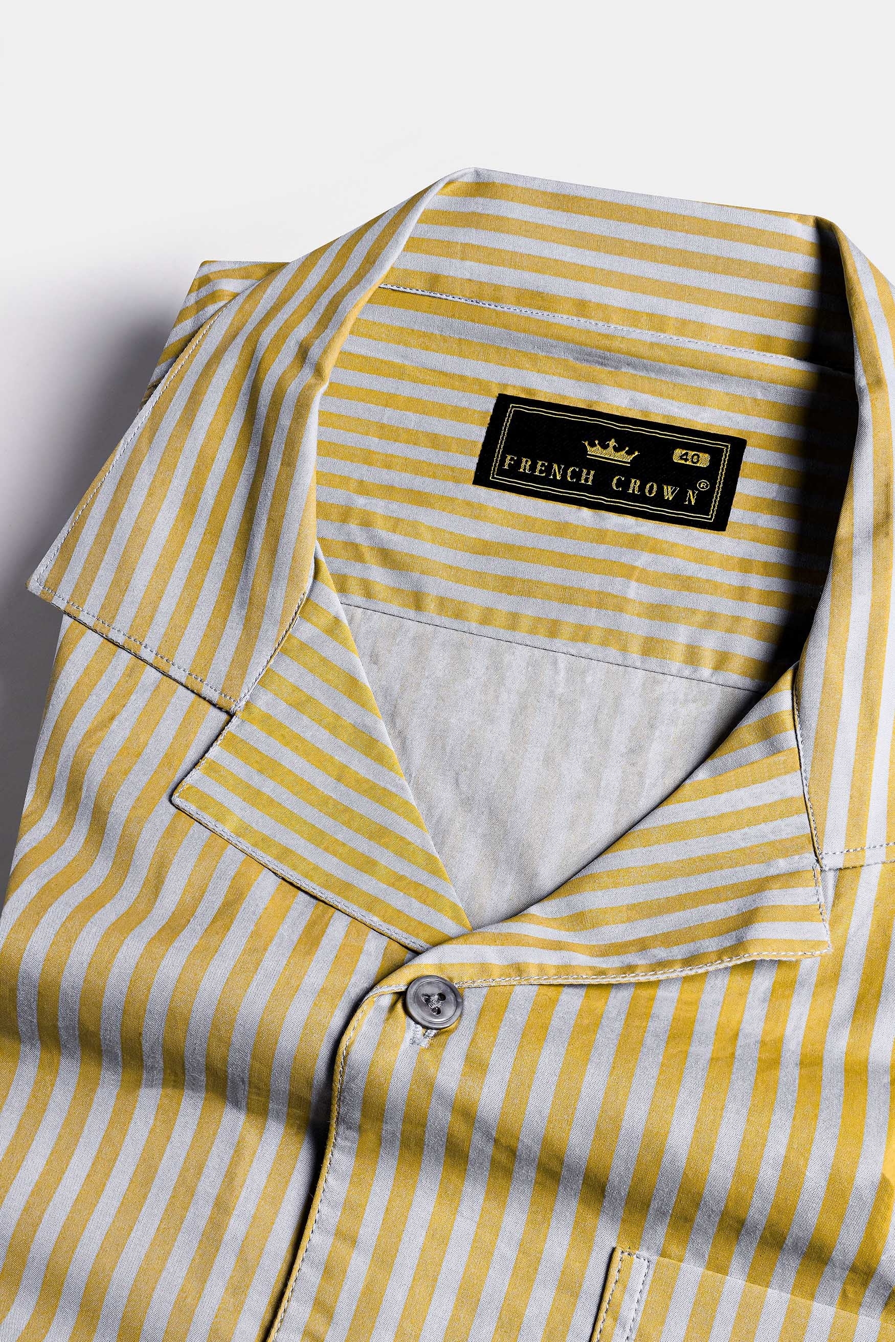 Dijon Yellow and Selago Gray Striped Premium Cotton Shirt