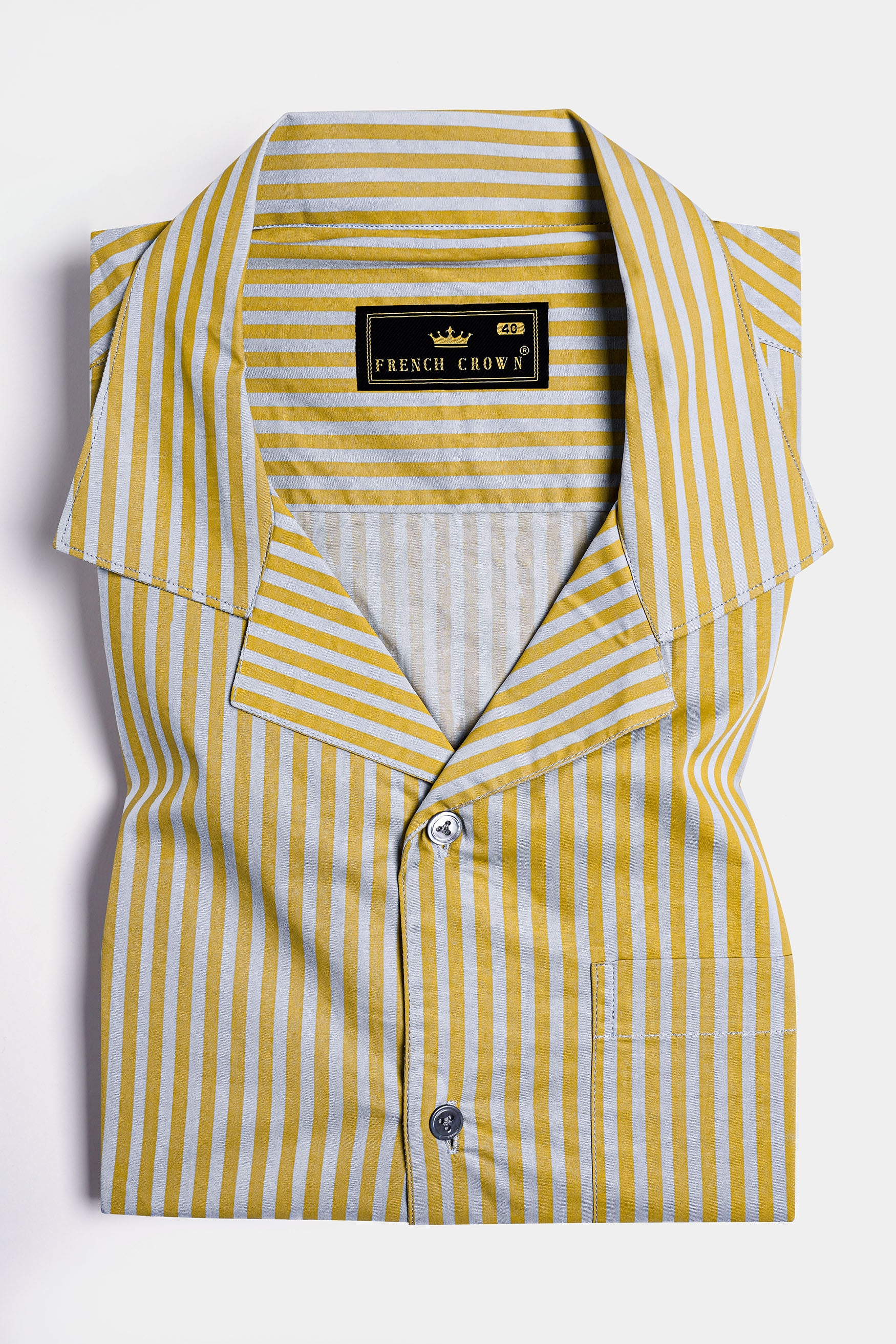 Dijon Yellow and Selago Gray Striped Premium Cotton Shirt