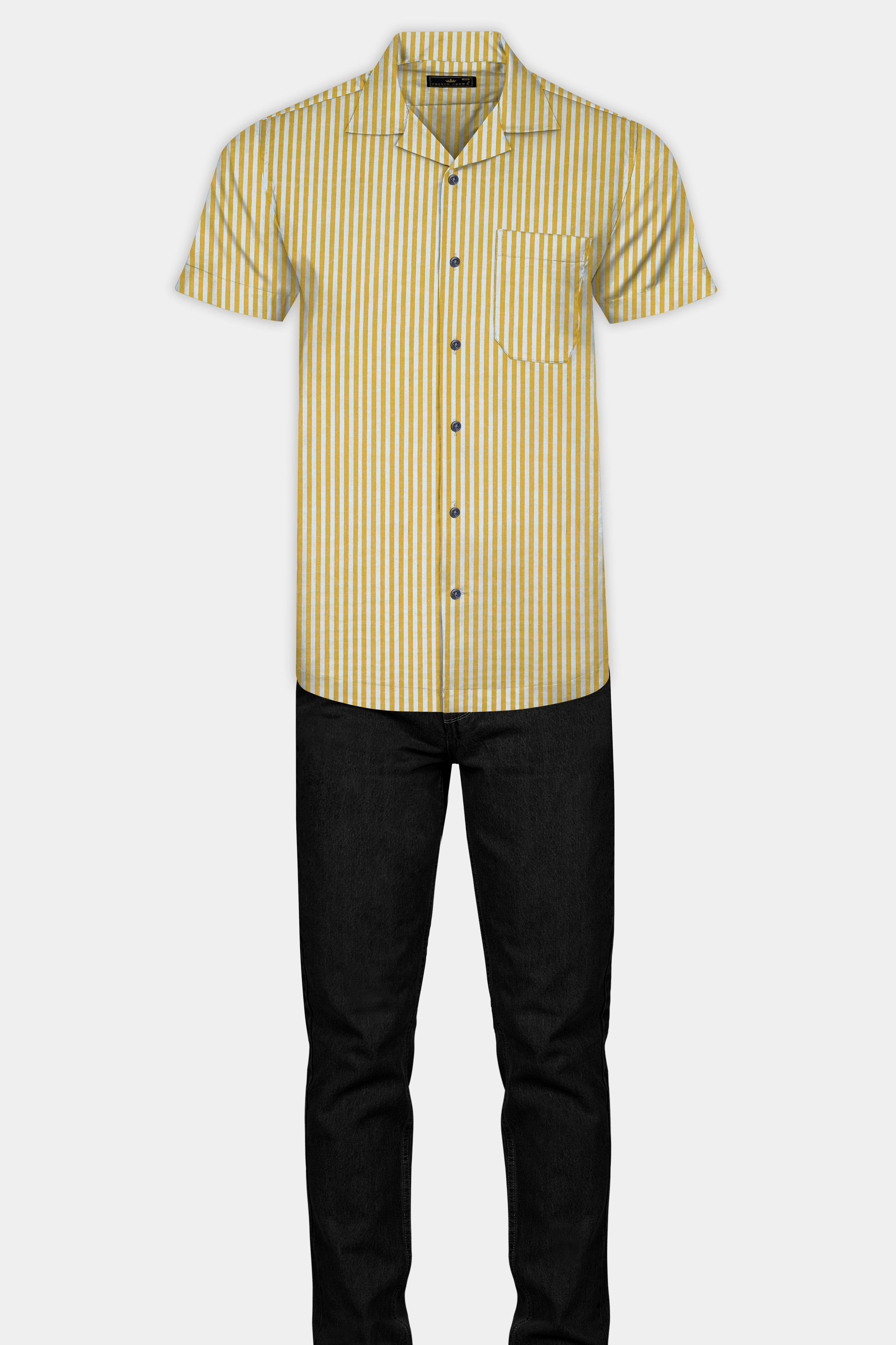 Dijon Yellow and Selago Gray Striped Premium Cotton Shirt