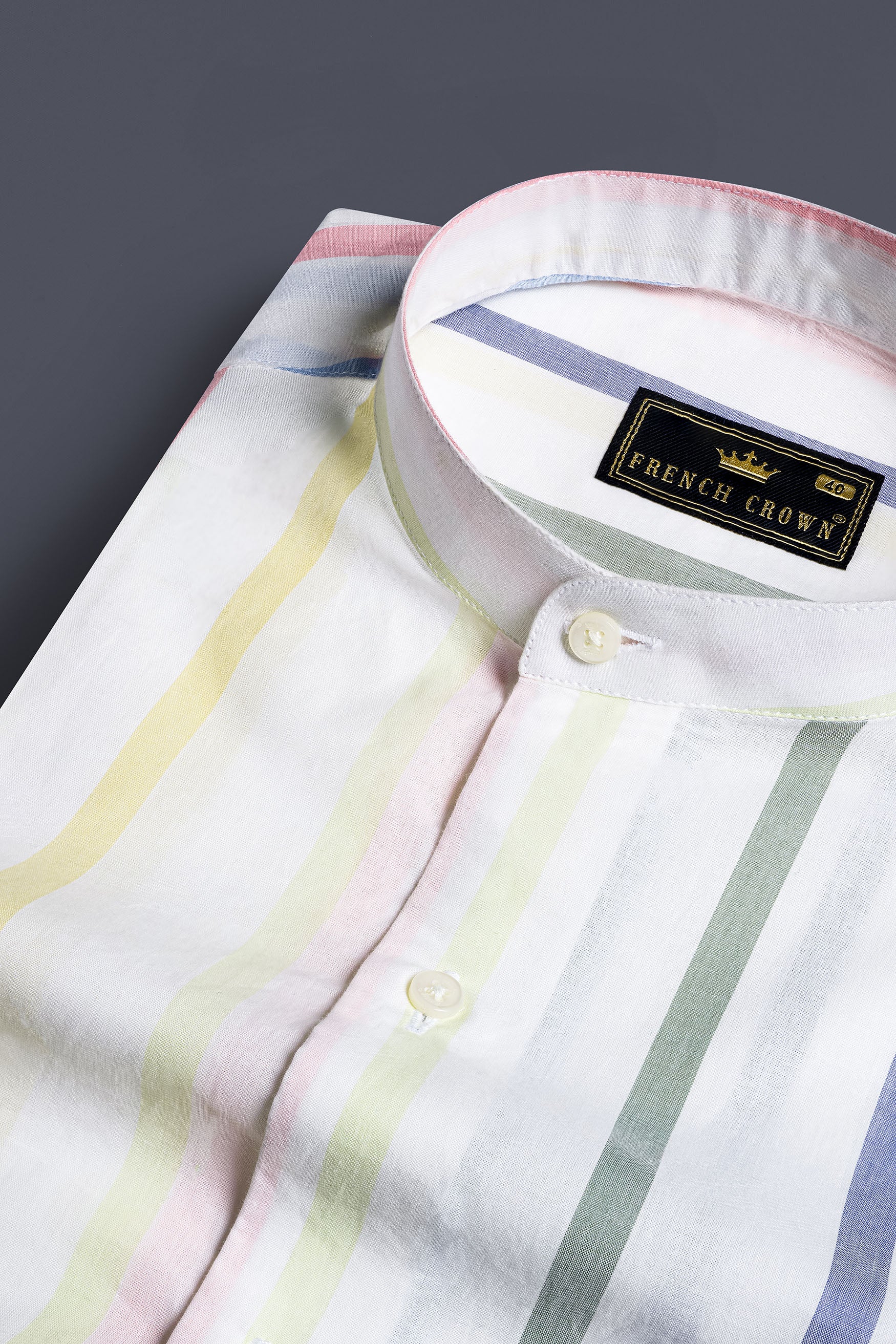 Bright White with Nevada Green and Yonder Blue Multicolour Striped Premium Cotton Shirt