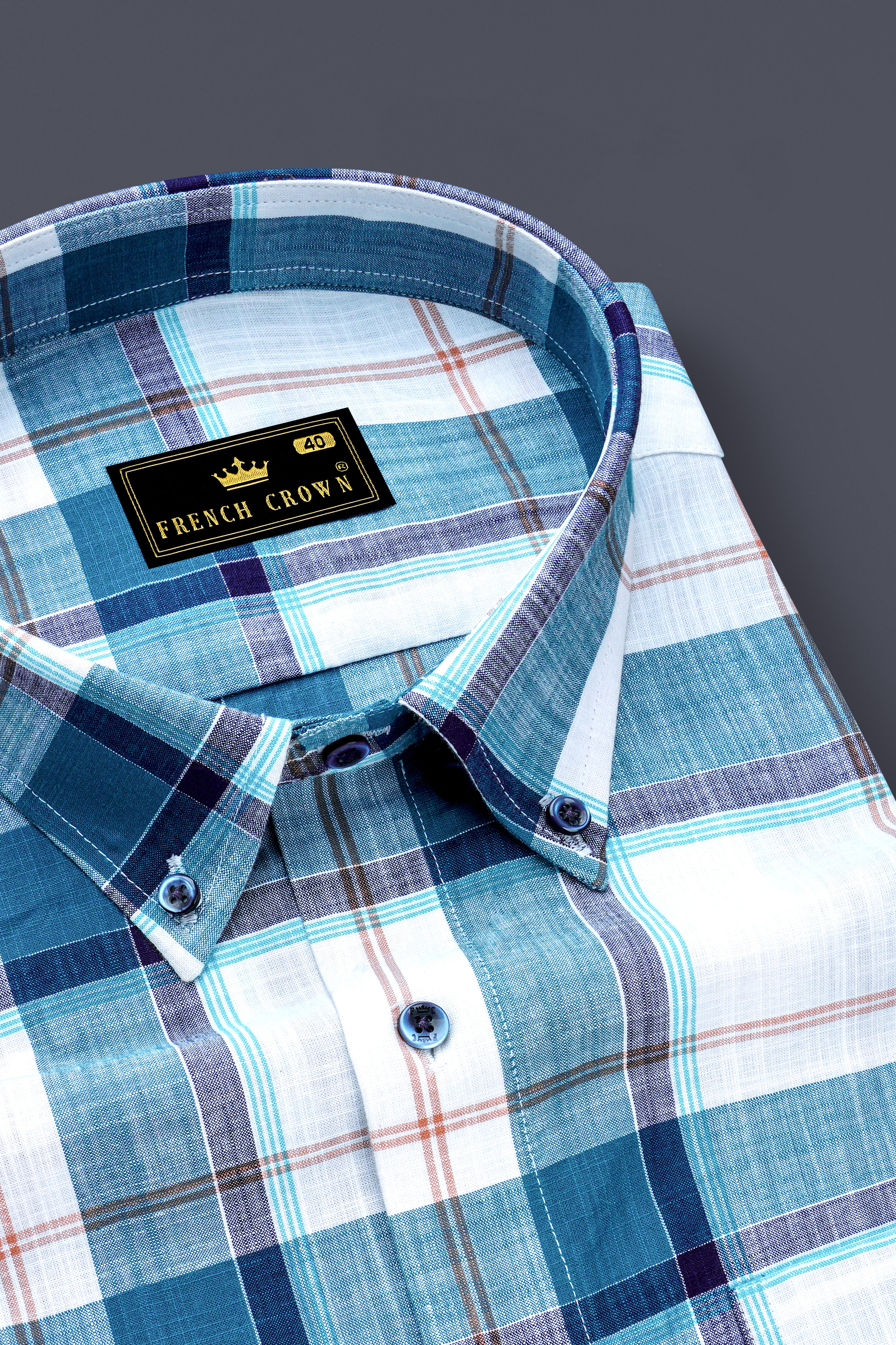 Bright White with Chathams Blue and Desert Brown Plaid Chambray Shirt