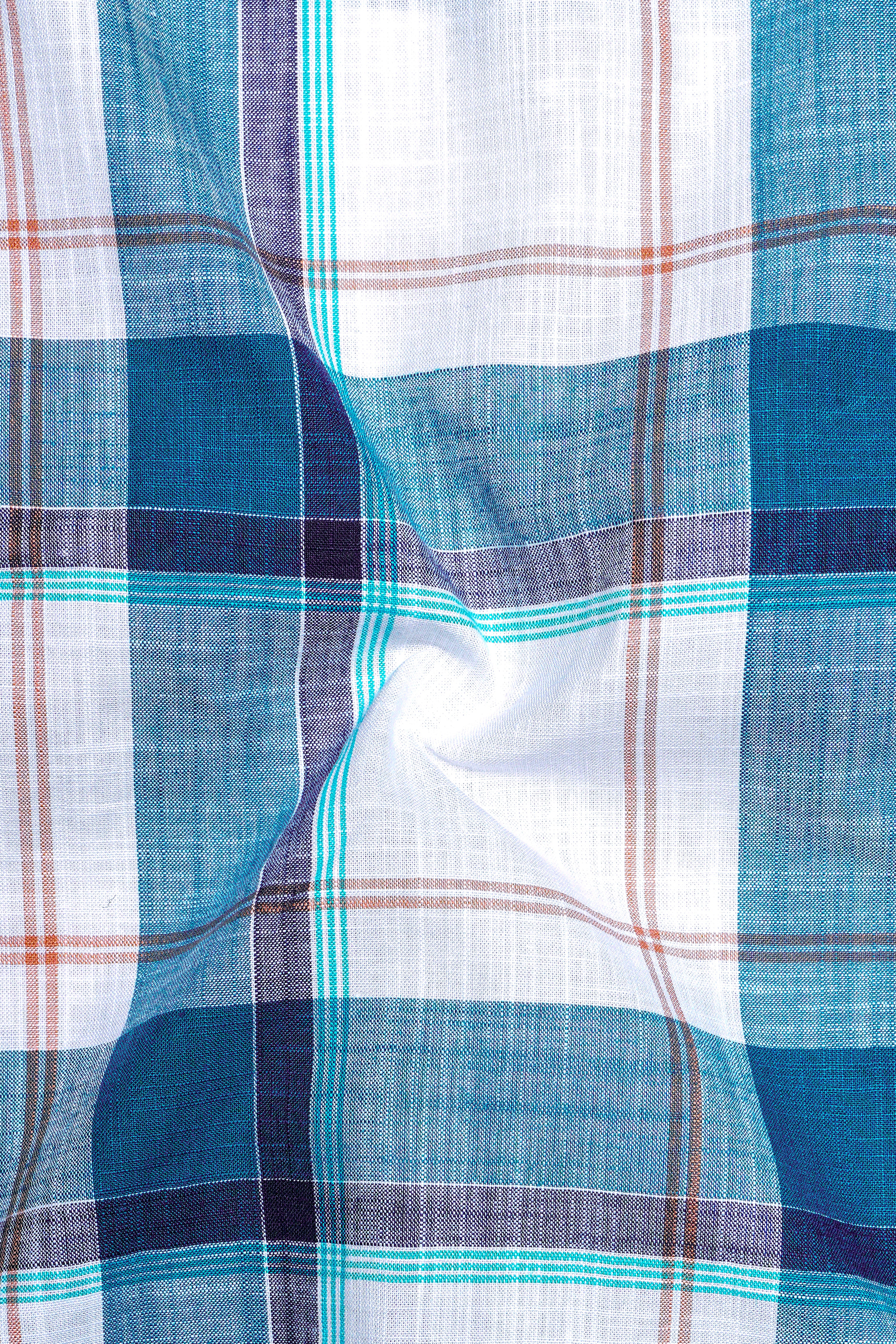 Bright White with Chathams Blue and Desert Brown Plaid Chambray Shirt