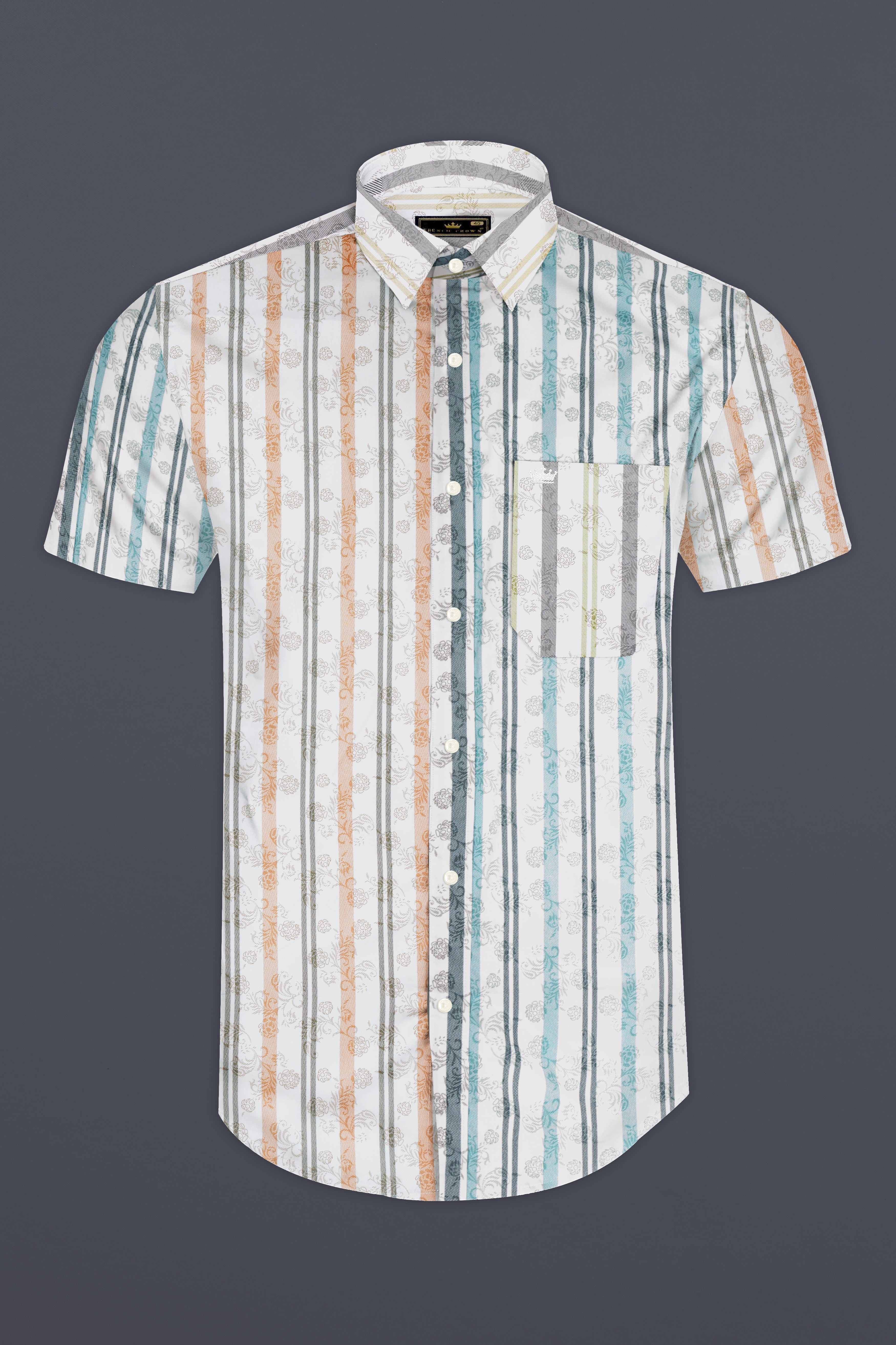 Bright White Multicolour Striped with Floral Printed Subtle Sheen Super Soft Premium Cotton Designer Shirt