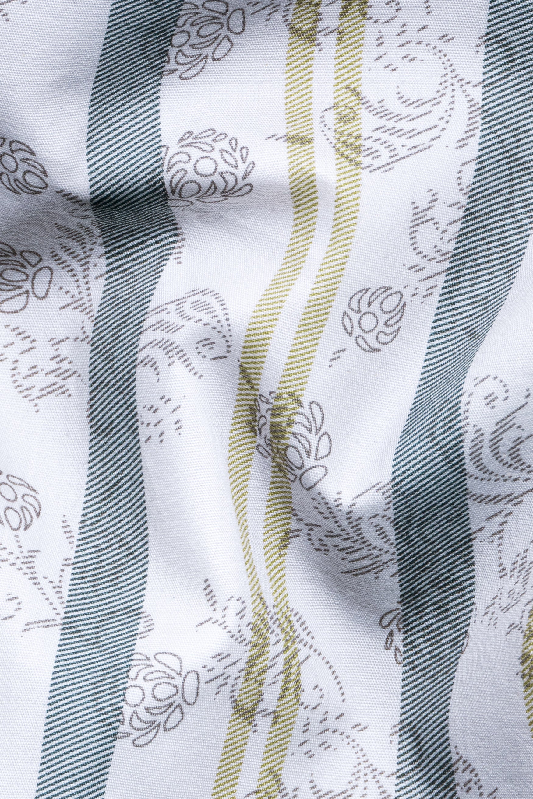 Bright White Multicolour Striped with Floral Printed Subtle Sheen Super Soft Premium Cotton Designer Shirt