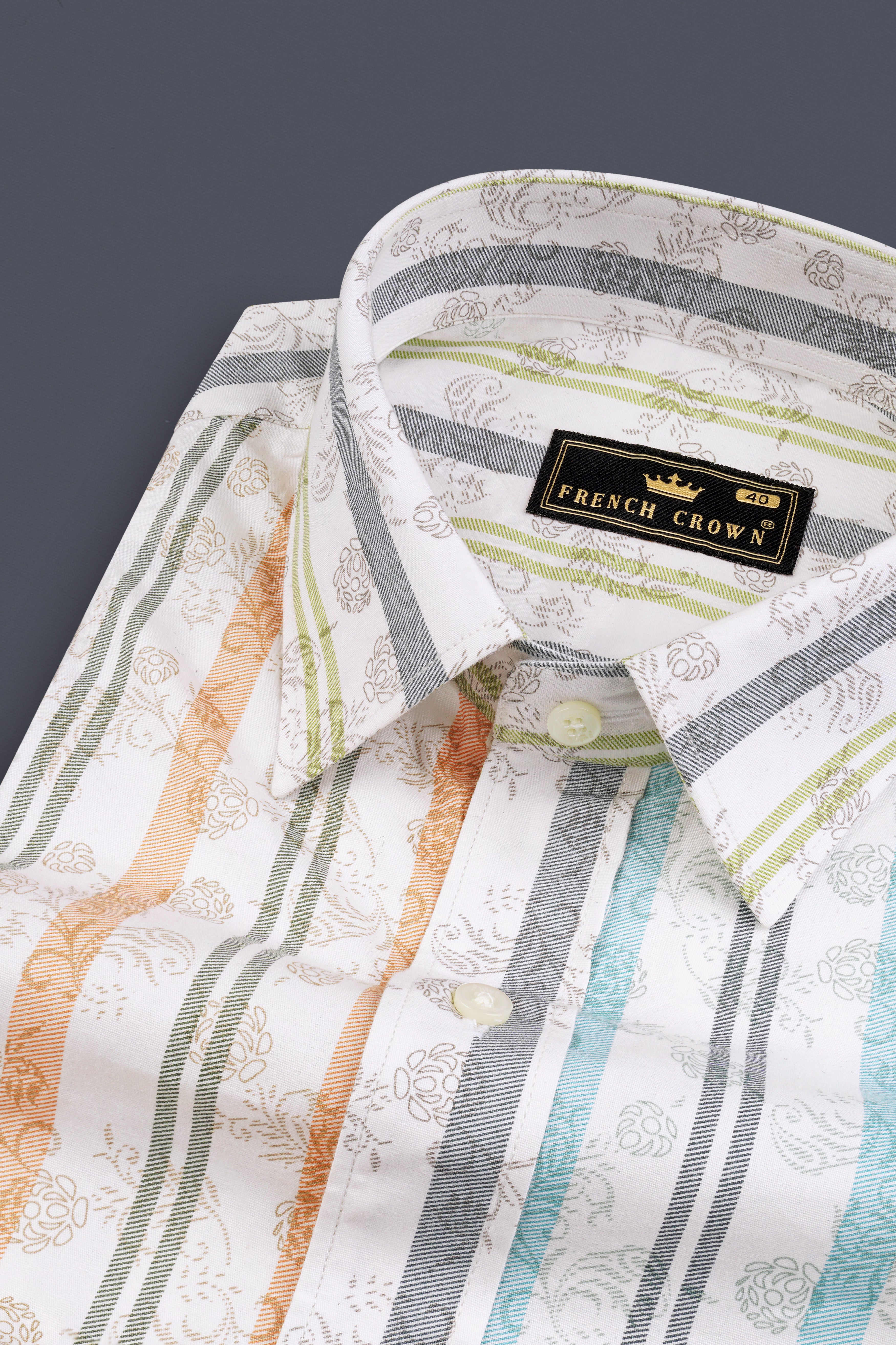 Bright White Multicolour Striped with Floral Printed Subtle Sheen Super Soft Premium Cotton Designer Shirt