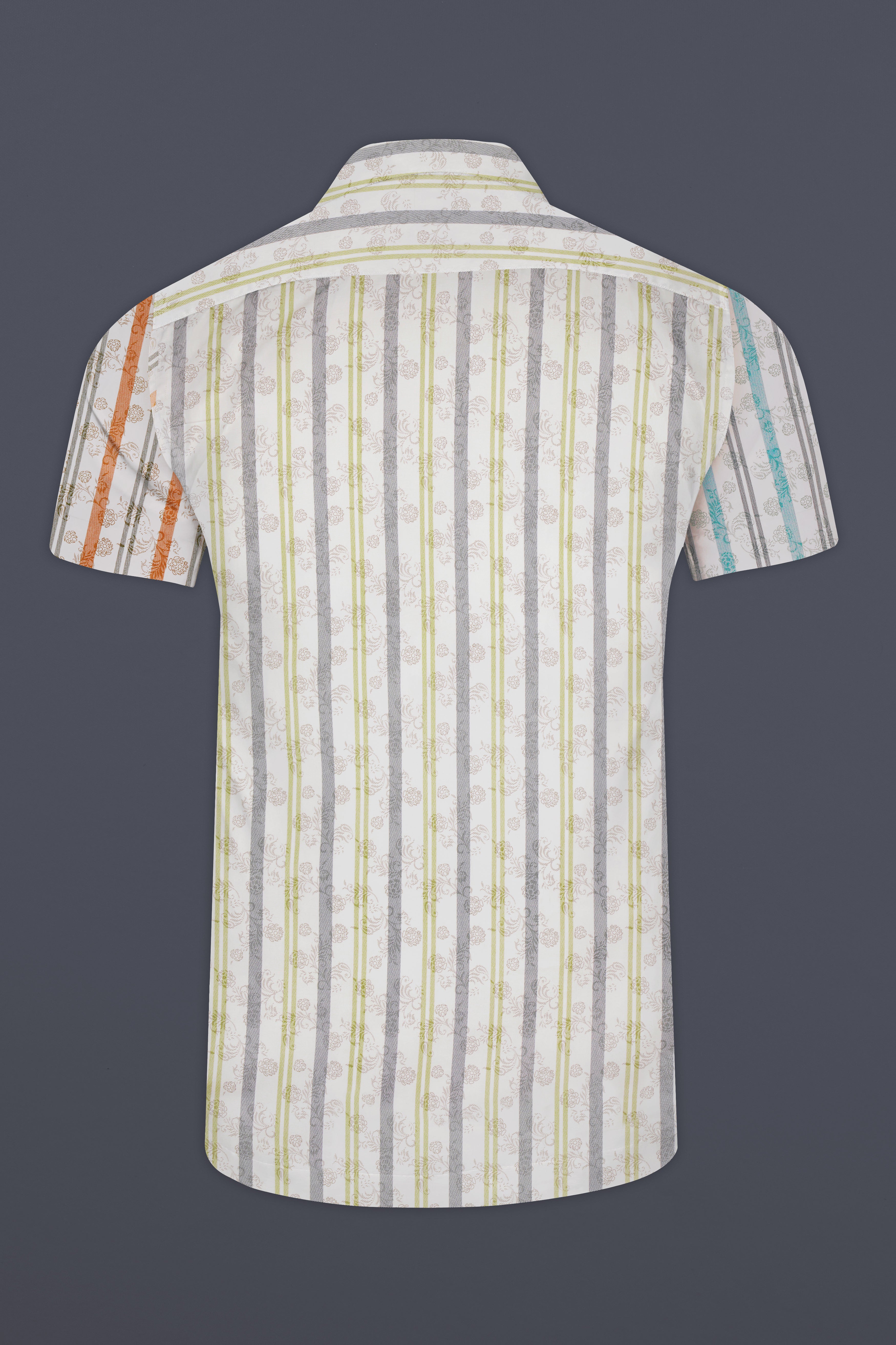 Bright White Multicolour Striped with Floral Printed Subtle Sheen Super Soft Premium Cotton Designer Shirt