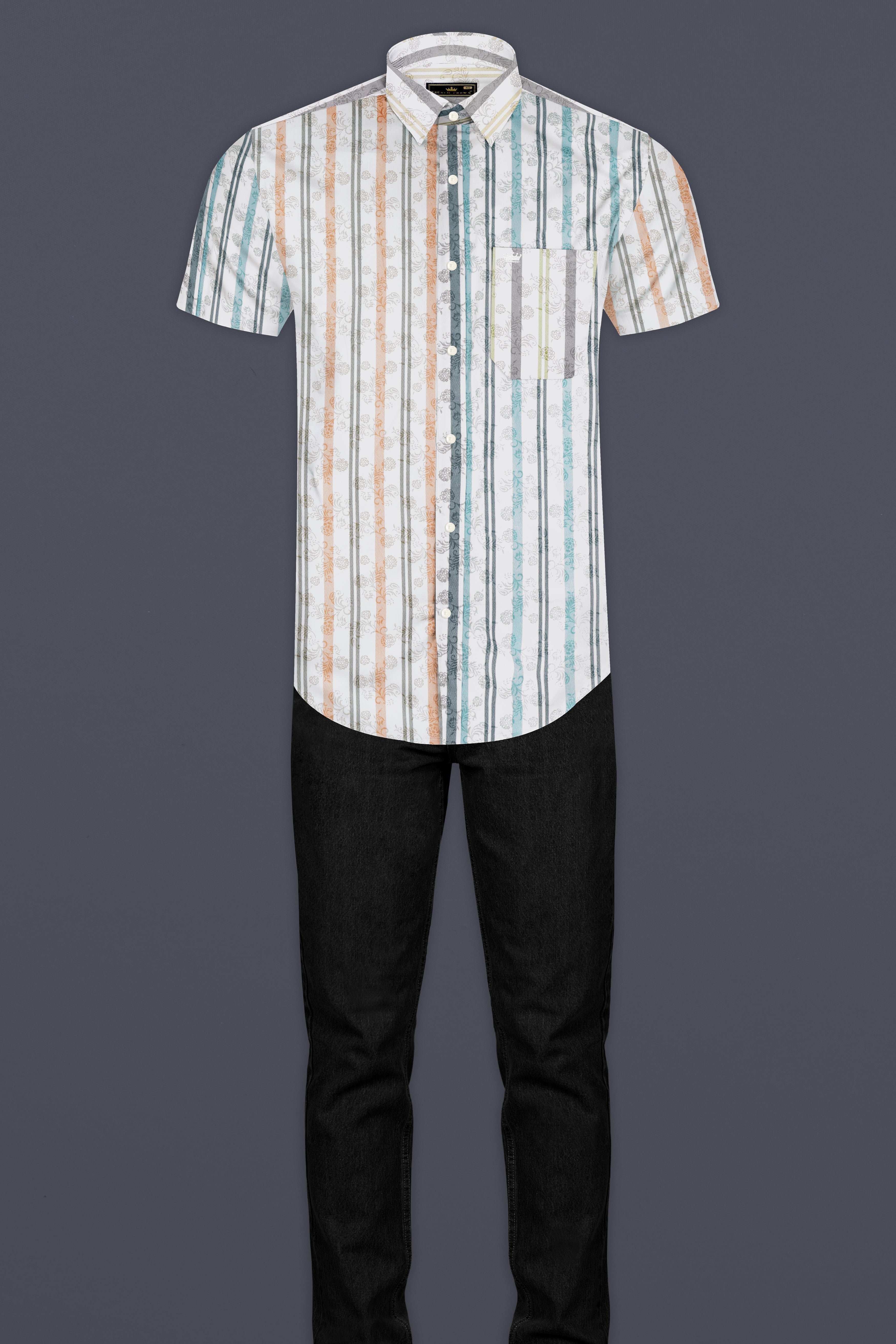 Bright White Multicolour Striped with Floral Printed Subtle Sheen Super Soft Premium Cotton Designer Shirt