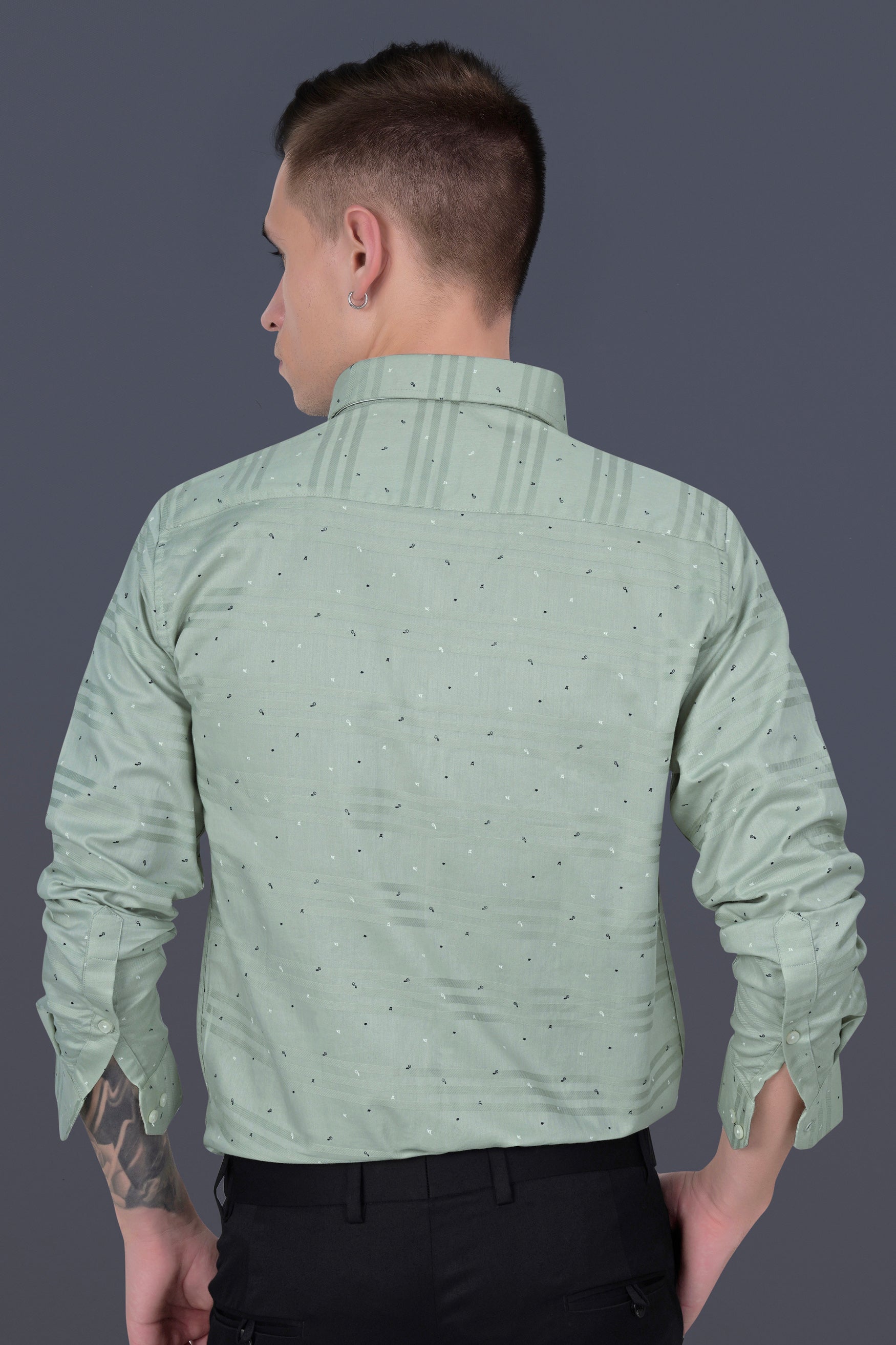 Mantle Green Printed Dobby Textured Premium Giza Cotton Shirt