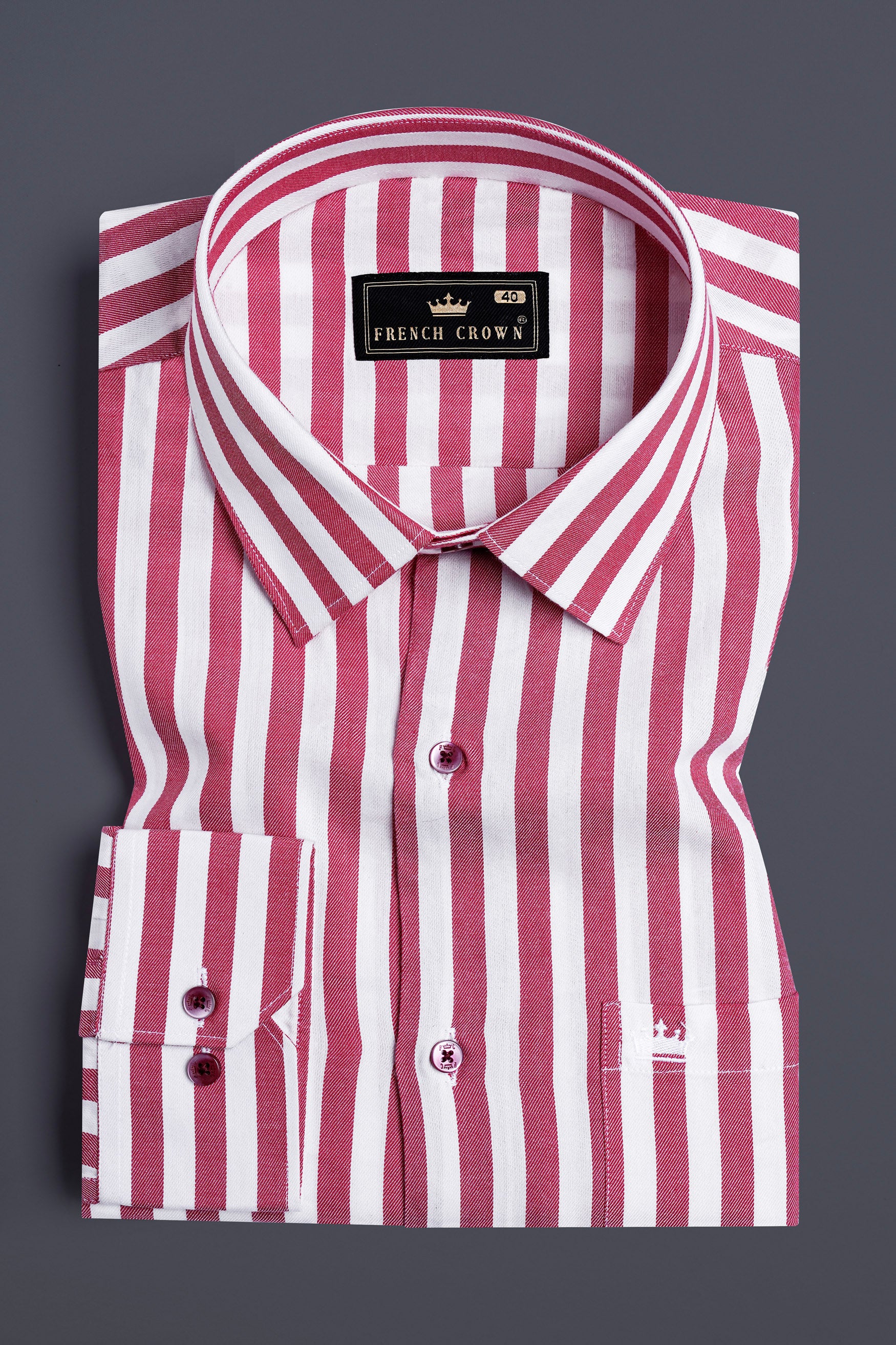 Rouge Pink and White Striped Twill Premium Cotton Shirt