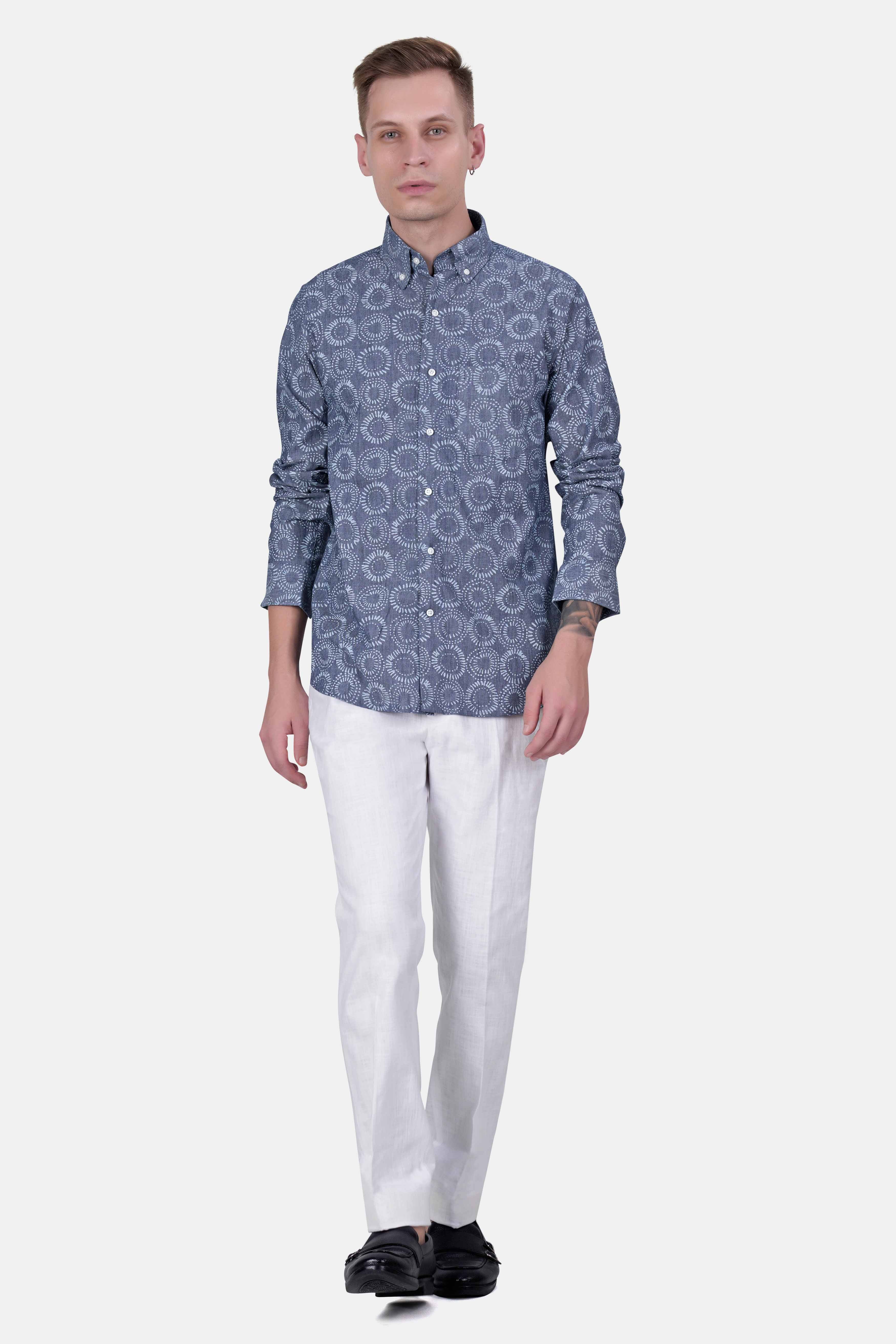 Fiord Blue and White Batik Printed Denim Shirt