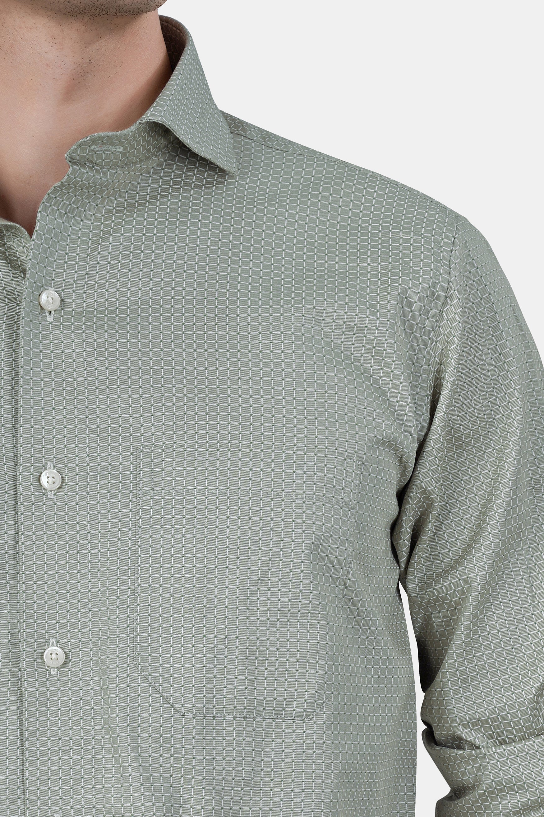 Mantle Green and Black Checkered Dobby Textured Premium Giza Cotton Shirt