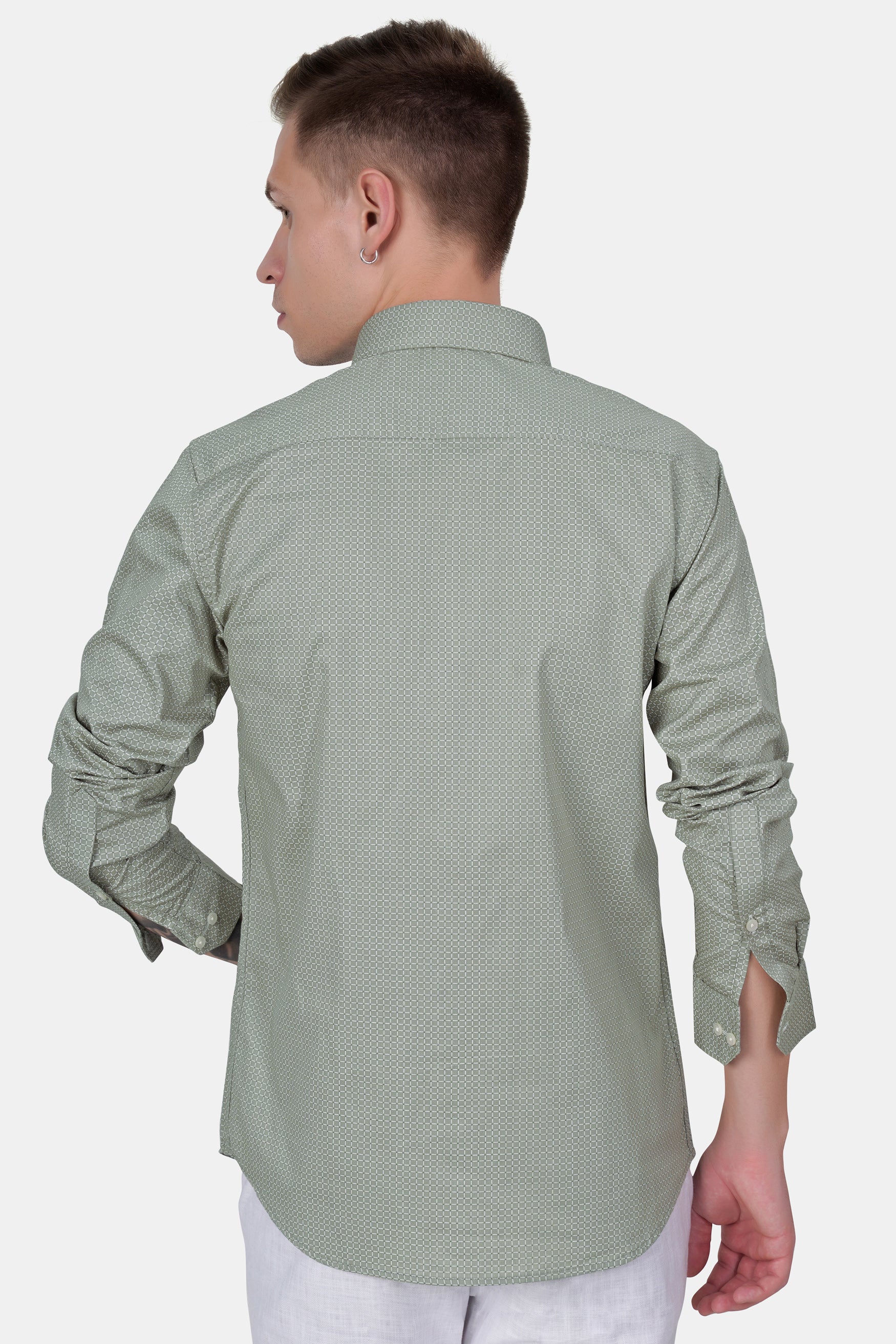 Mantle Green and Black Checkered Dobby Textured Premium Giza Cotton Shirt