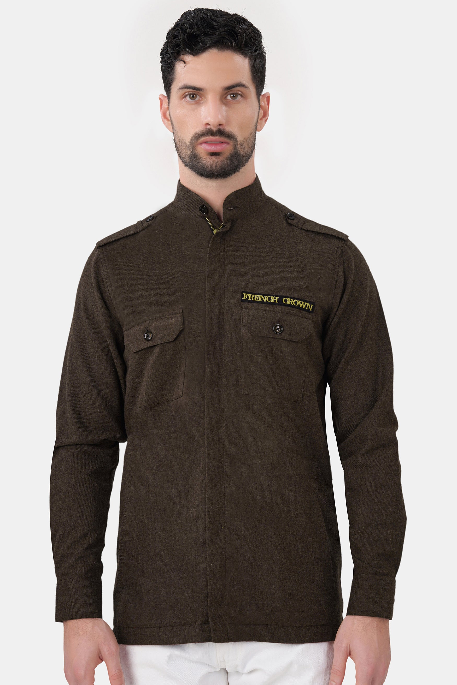 Bistre Brown Flannel Designer Overshirt
