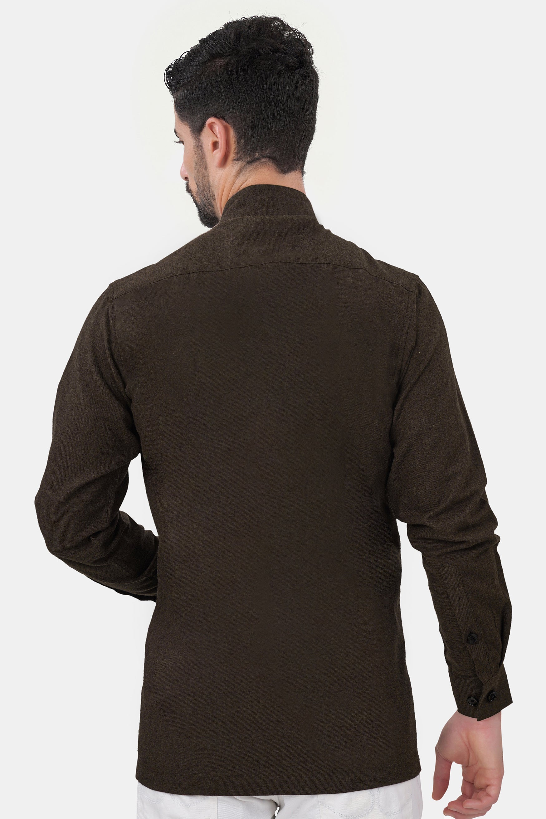 Bistre Brown Flannel Designer Overshirt