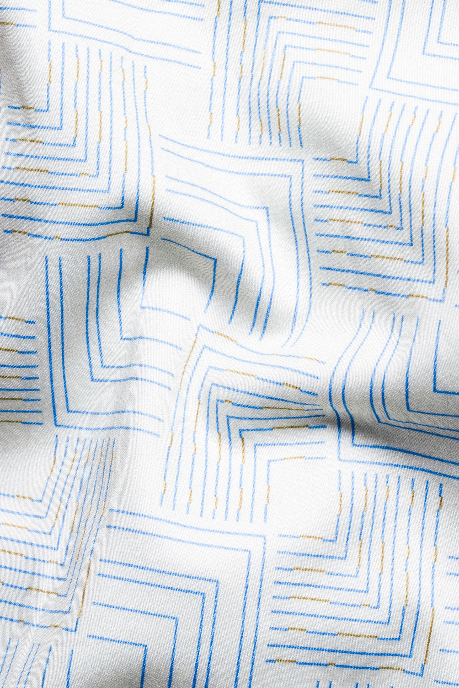 Bright White Abstract Lines Printed Subtle Sheen Super Soft Premium Cotton Shirt