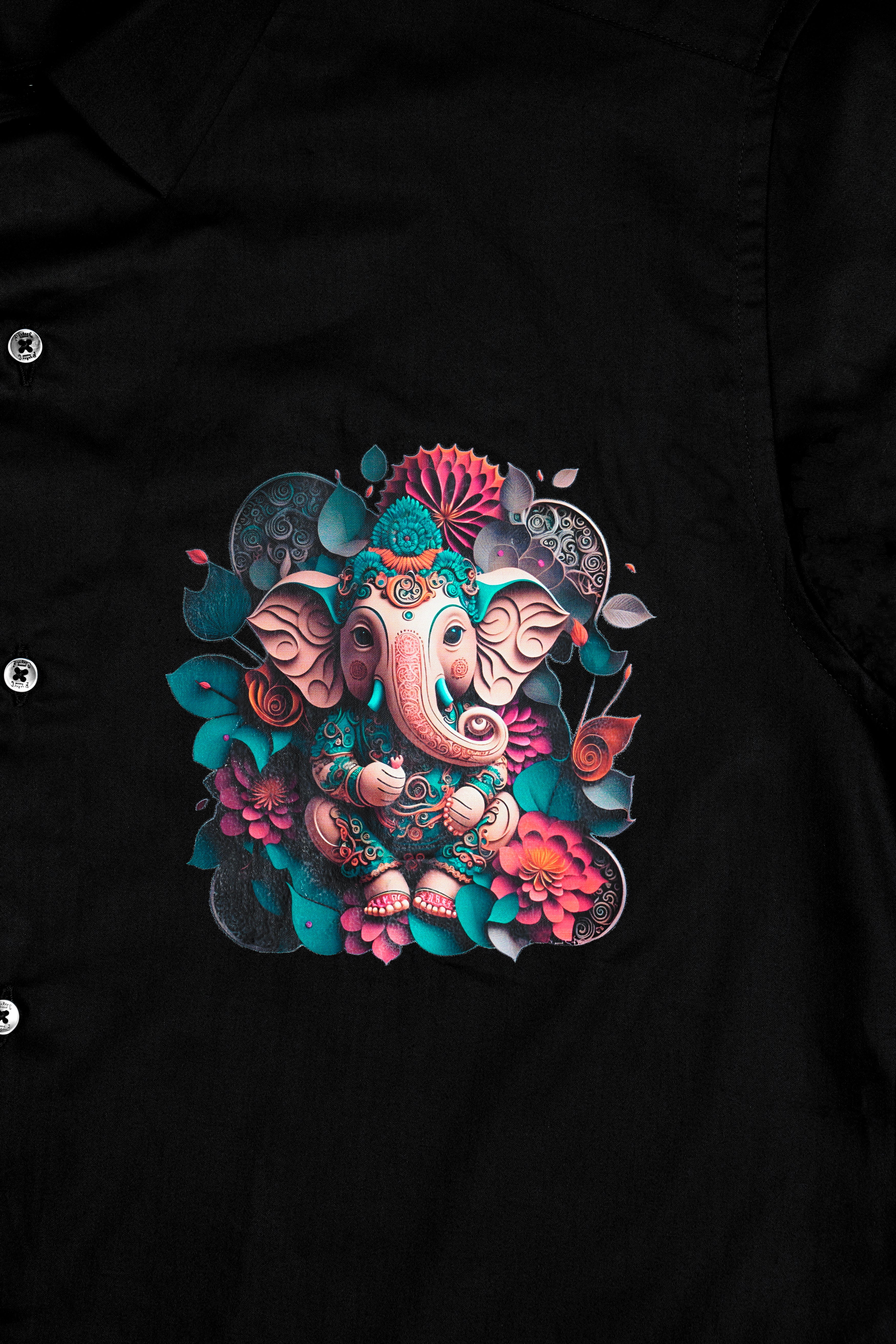 Jade Black Lord Ganesha Printed Subtle Sheen Super Soft Premium Cotton Designer Shirt