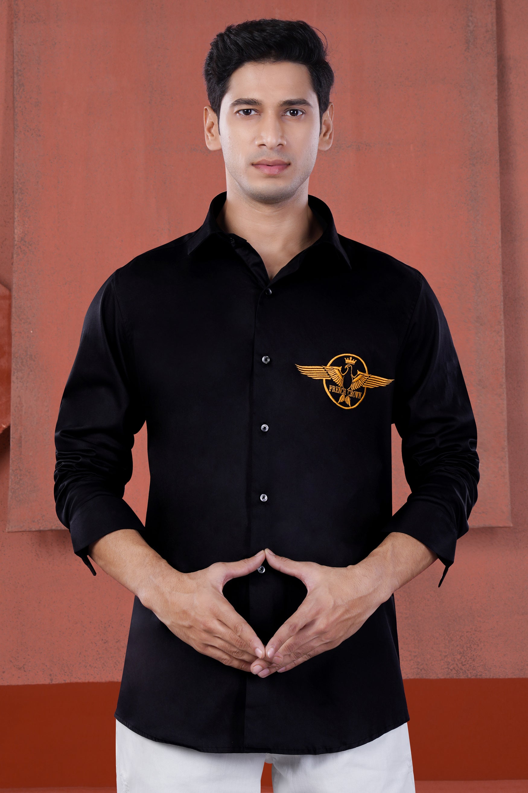 Jade Black Eagle Embroidered Subtle Sheen Super Soft Premium Cotton Designer Shirt