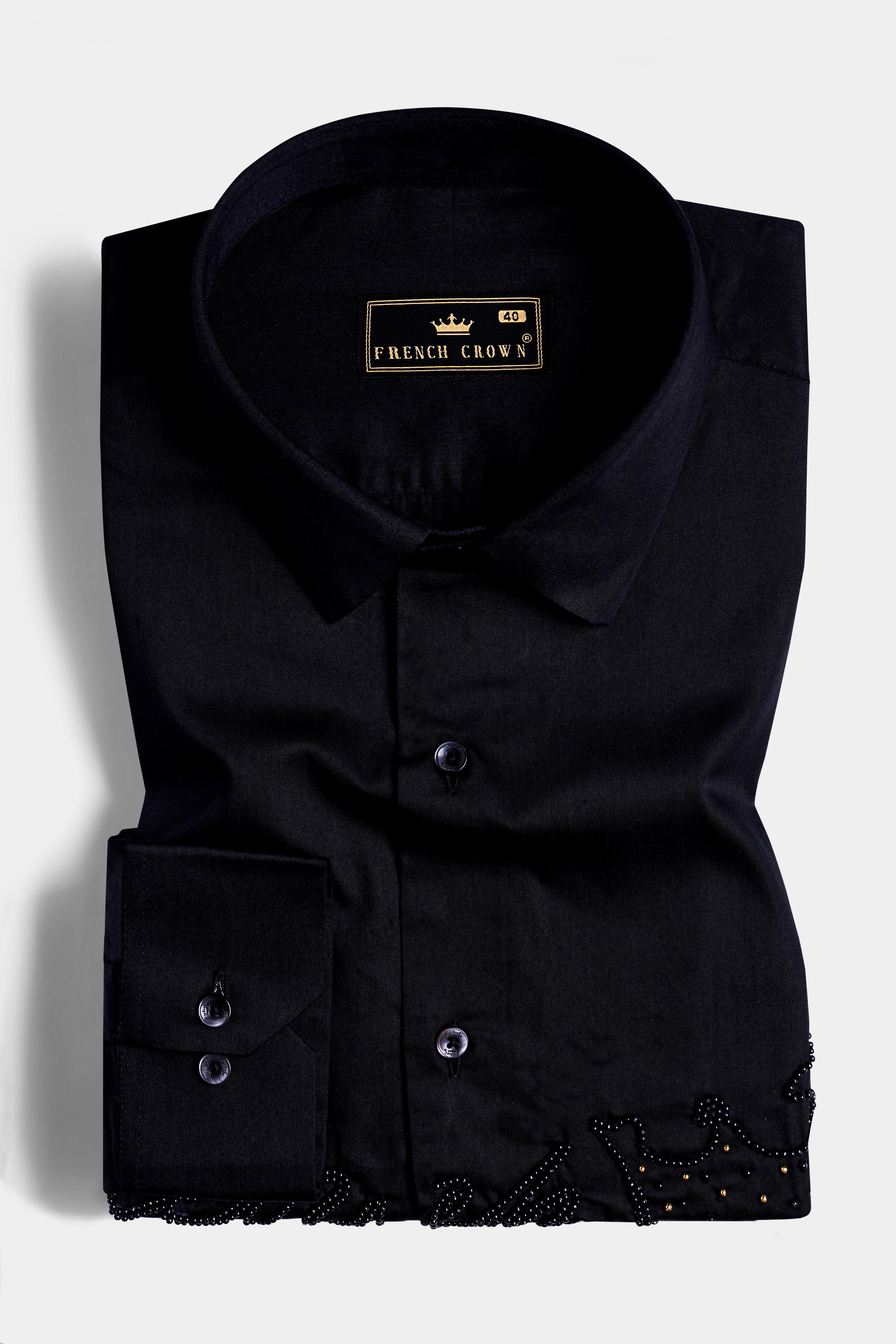 Jade Black Beads Handwork Subtle Sheen Super Soft Premium Cotton Designer Shirt