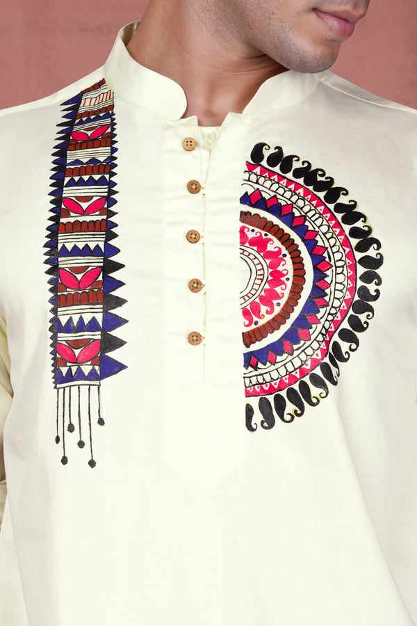 Almond Cream Mandala Art Hand Painted Subtle Sheen Super Soft Premium Cotton Designer Shirt