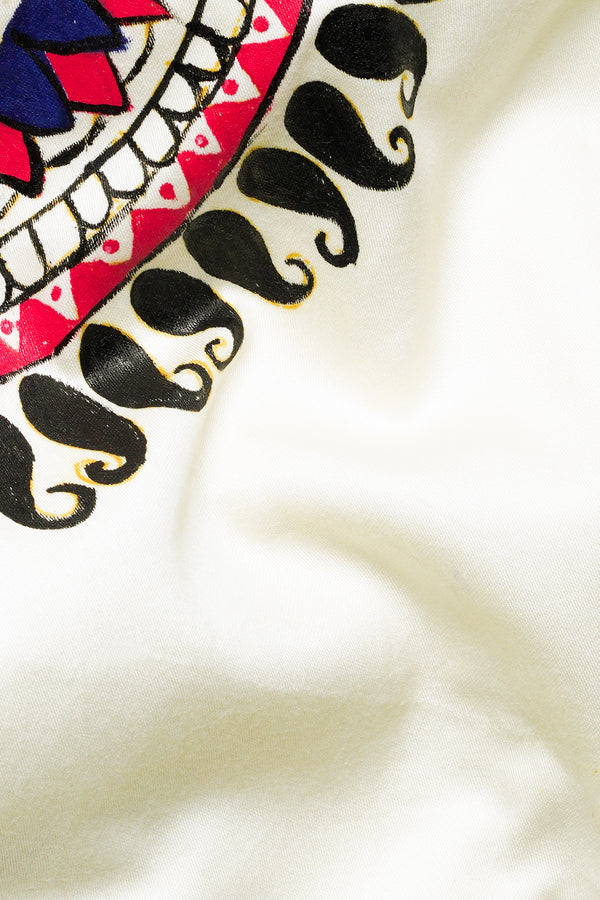 Almond Cream Mandala Art Hand Painted Subtle Sheen Super Soft Premium Cotton Designer Shirt