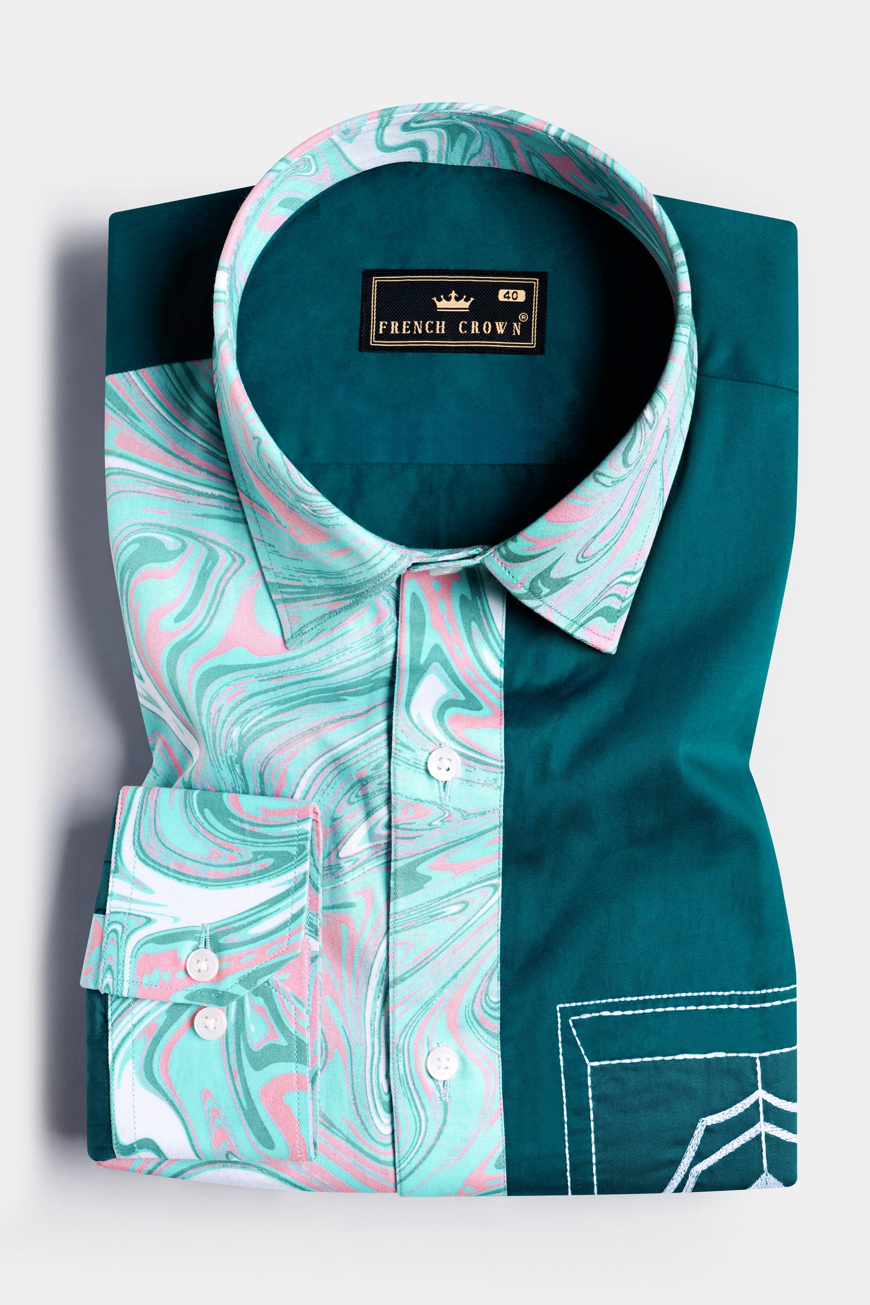 Teal Green Spider and Tiger Embroidered with Blizzard Blue and Cavern Pink Marble Printed Subtle Sheen Super Soft Premium Cotton Designer Shirt 11949-P815-38, 11949-P815-H-38, 11949-P815-39, 11949-P815-H-39, 11949-P815-40, 11949-P815-H-40, 11949-P815-42, 11949-P815-H-42, 11949-P815-44, 11949-P815-H-44, 11949-P815-46, 11949-P815-H-46, 11949-P815-48, 11949-P815-H-48, 11949-P815-50, 11949-P815-H-50, 11949-P815-52, 11949-P815-H-52