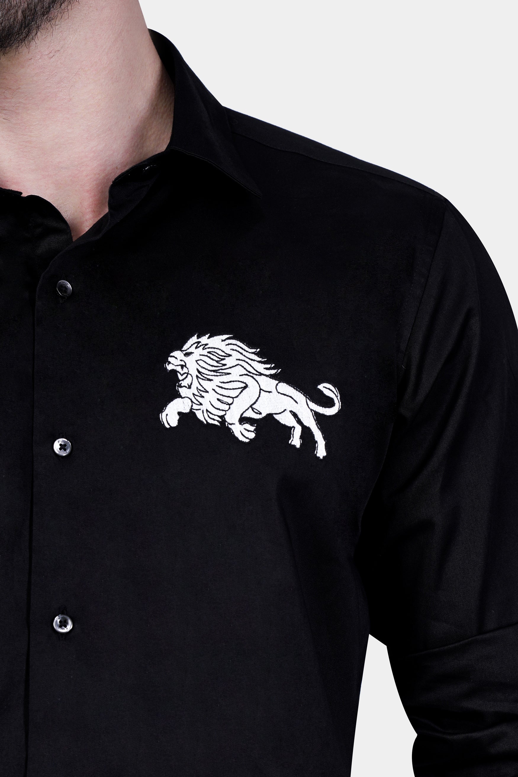 Jade Black Ferocious Lion Patchwork Subtle Sheen Super Soft Premium Cotton Designer Shirt
