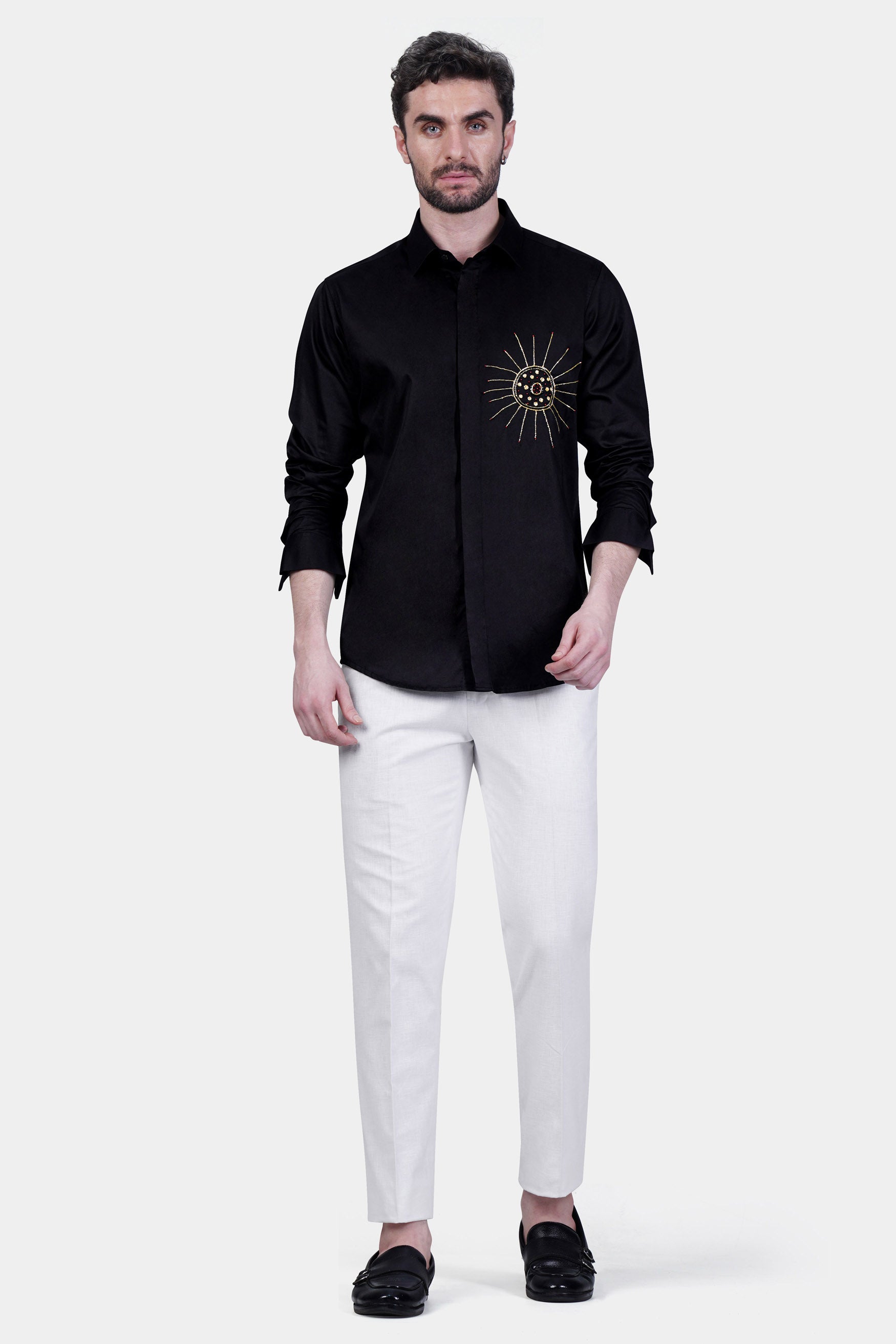 Jade Black Sun Handwork Subtle Sheen Super Soft Premium Cotton Designer Shirt