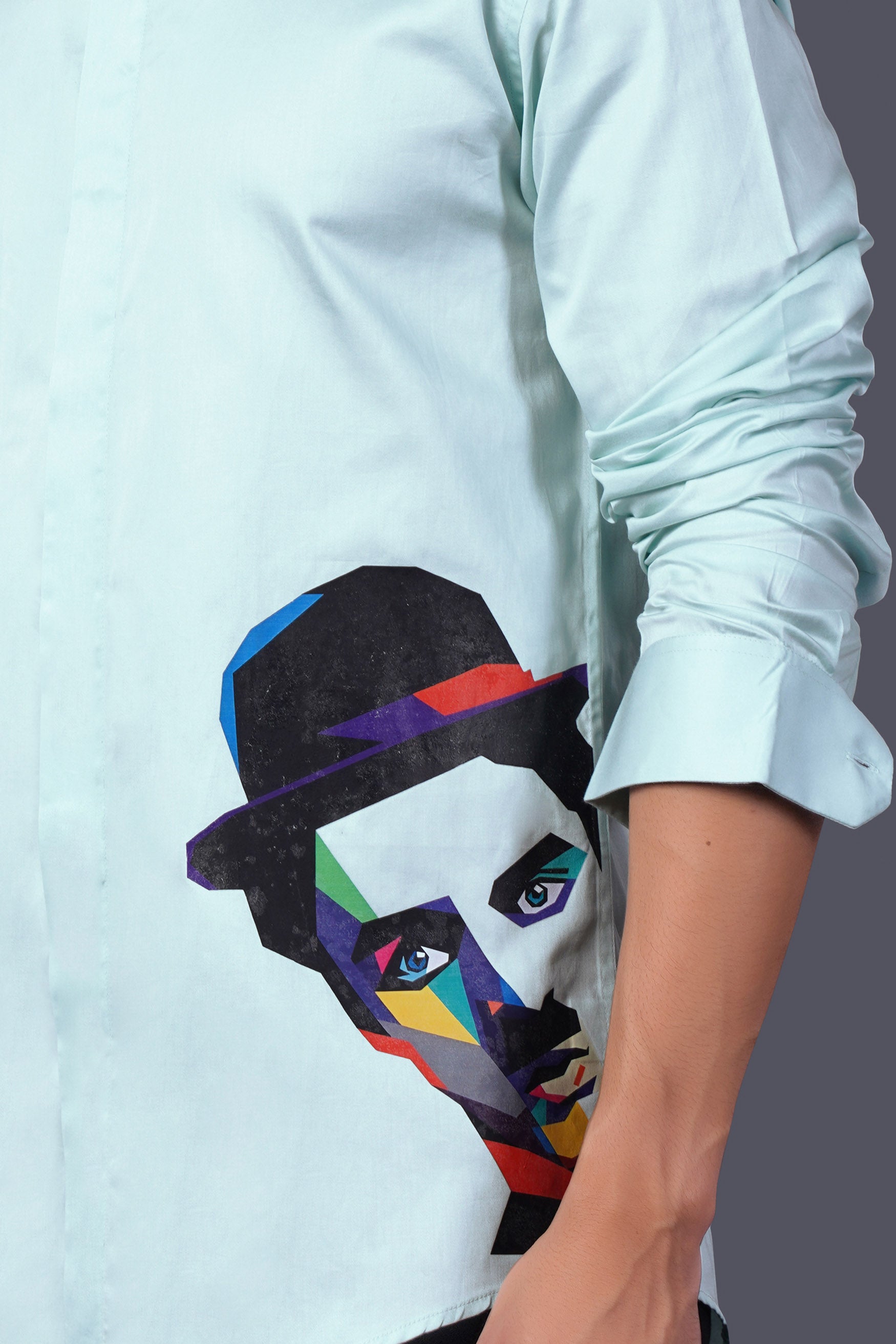 Arctic Blue Charlie Chaplin Printed Subtle Sheen Super Soft Premium Cotton Designer Shirt