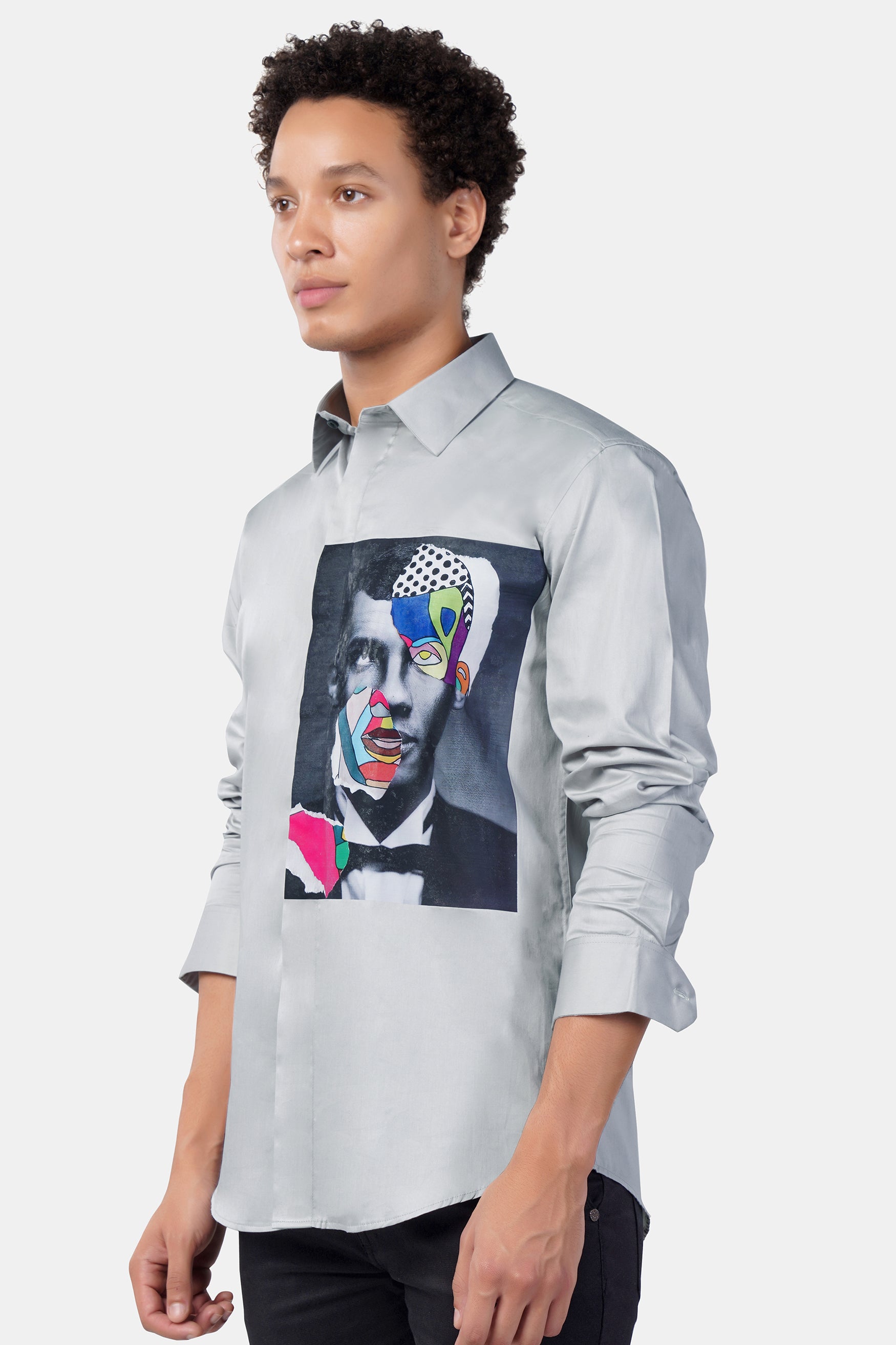 Stream Gray Abstract Face Printed Subtle Sheen Super Soft Premium Cotton Designer Shirt