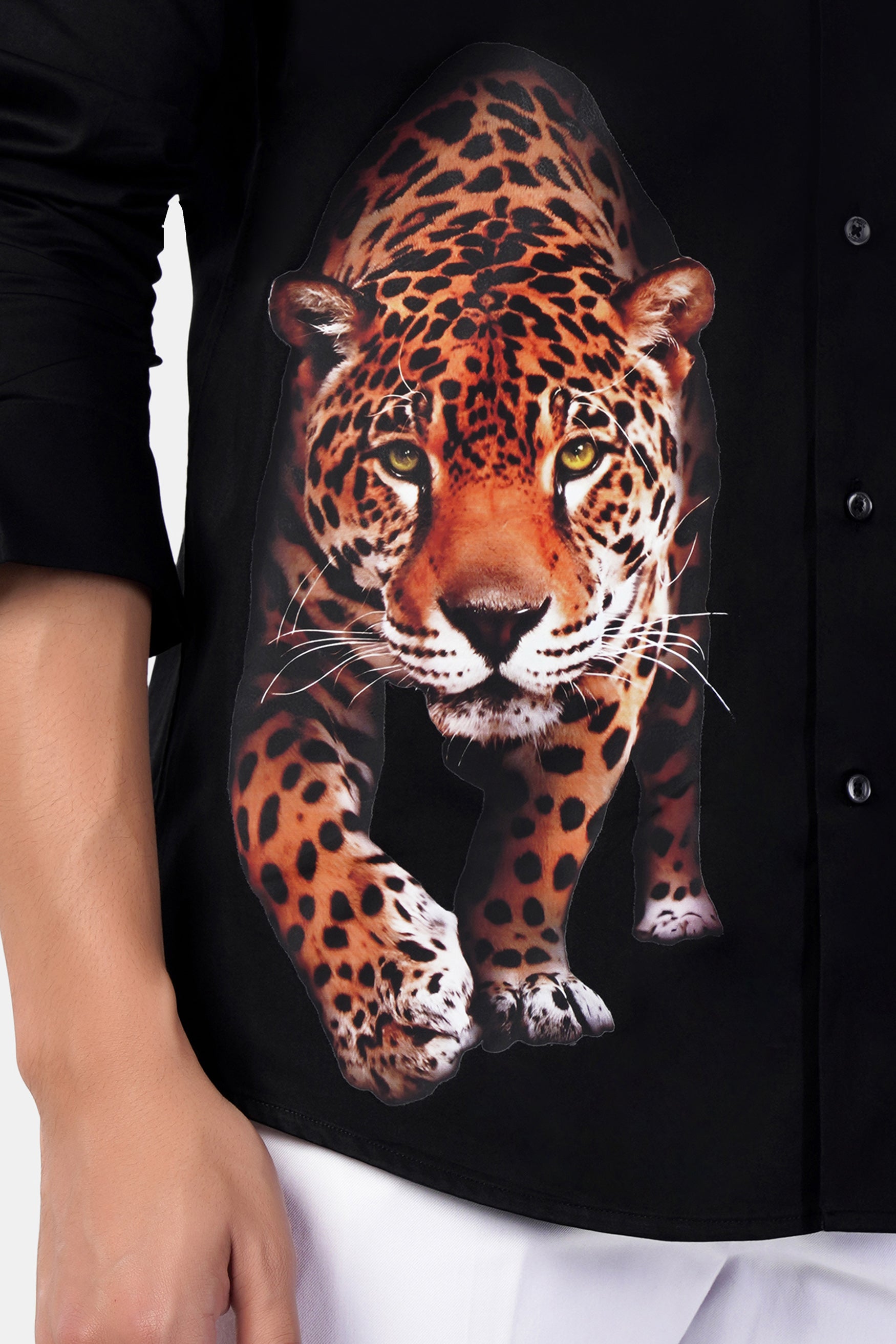 Jade Black Leopard Printed Subtle Sheen Super Soft Premium Cotton Designer Shirt