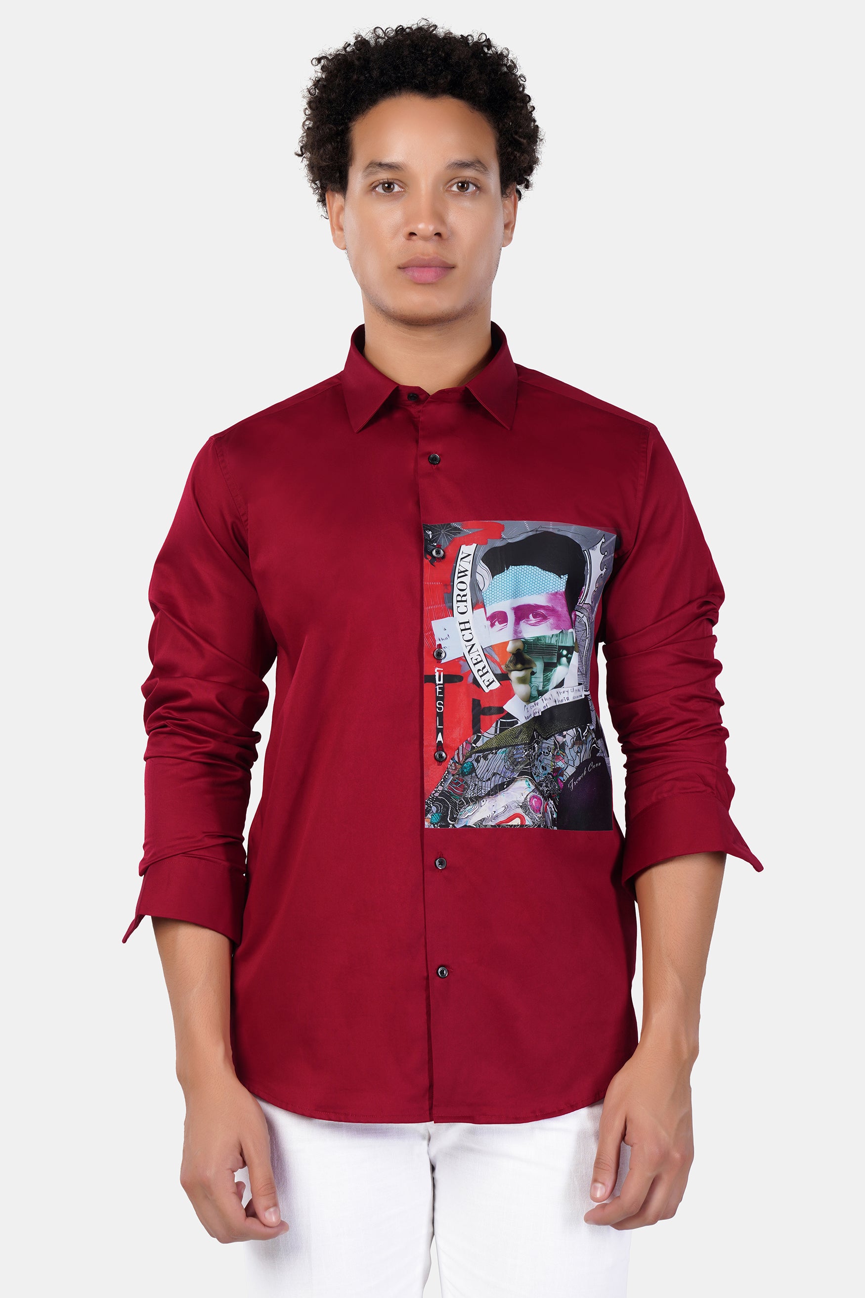 Merlot Red Nikola Tesla Printed Subtle Sheen Super Soft Premium Cotton Designer Shirt