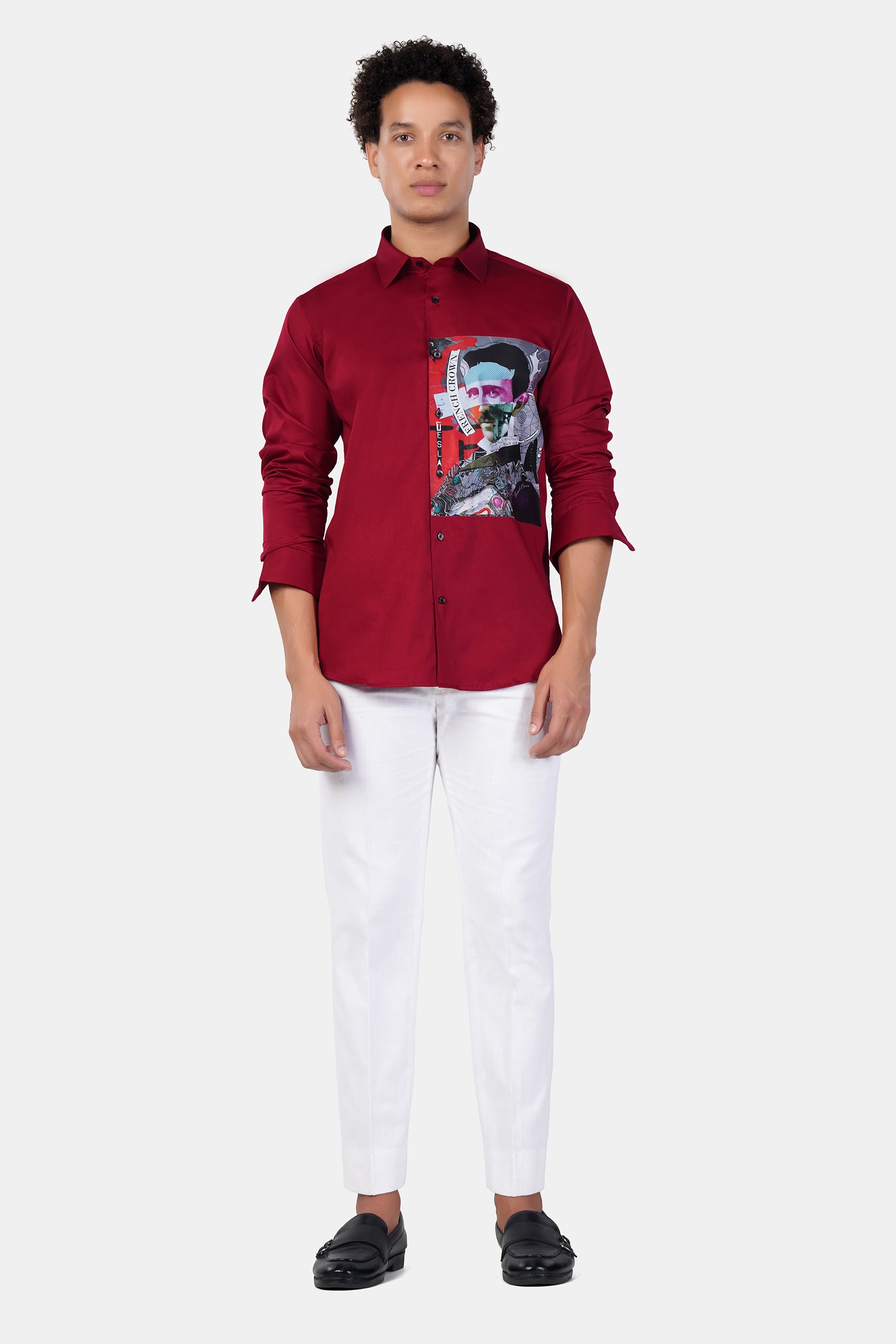 Merlot Red Nikola Tesla Printed Subtle Sheen Super Soft Premium Cotton Designer Shirt