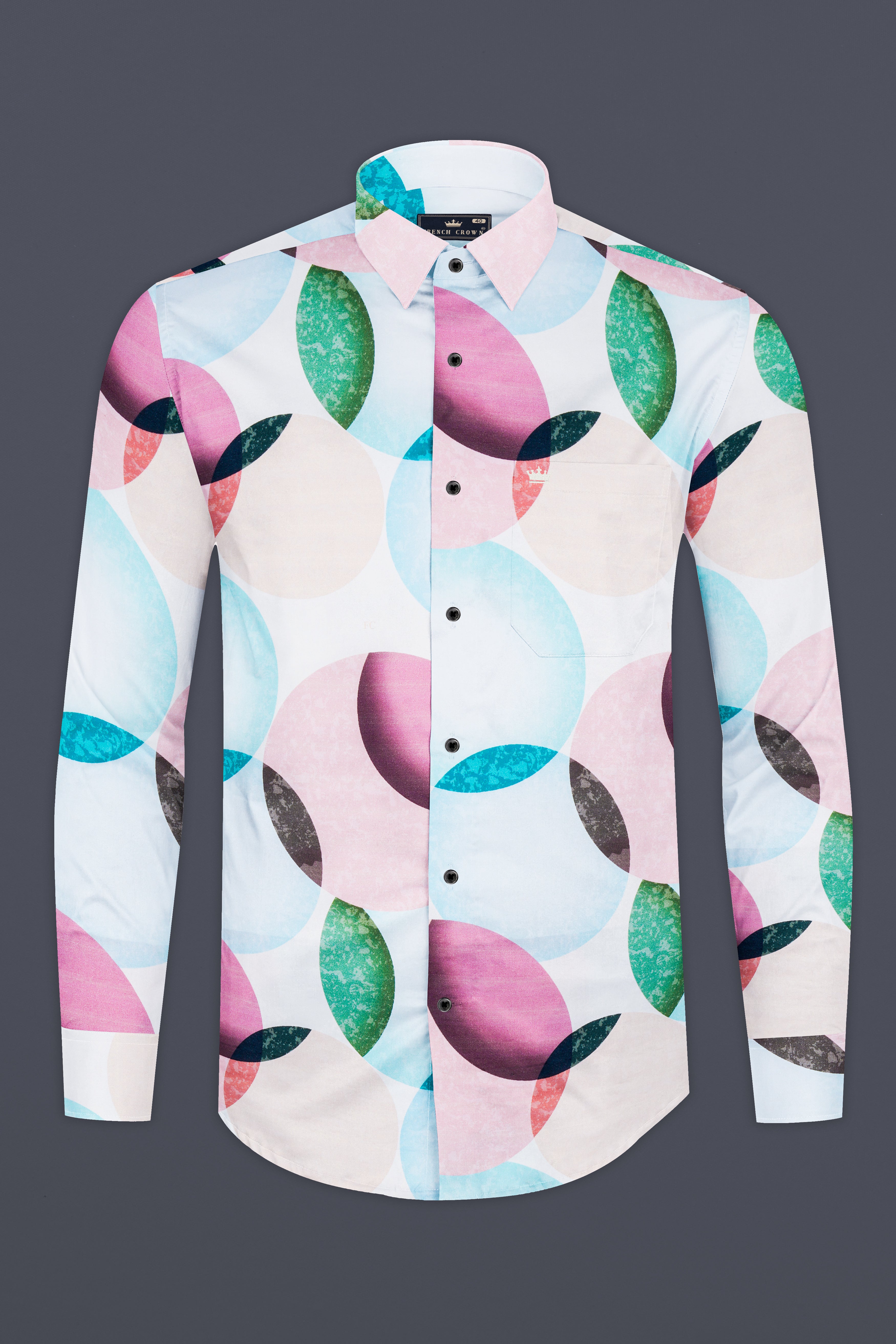 Bright White with Pastel Pink and Edgewater Green Abstract Printed Subtle Sheen Super Soft Premium Cotton Designer Shirt