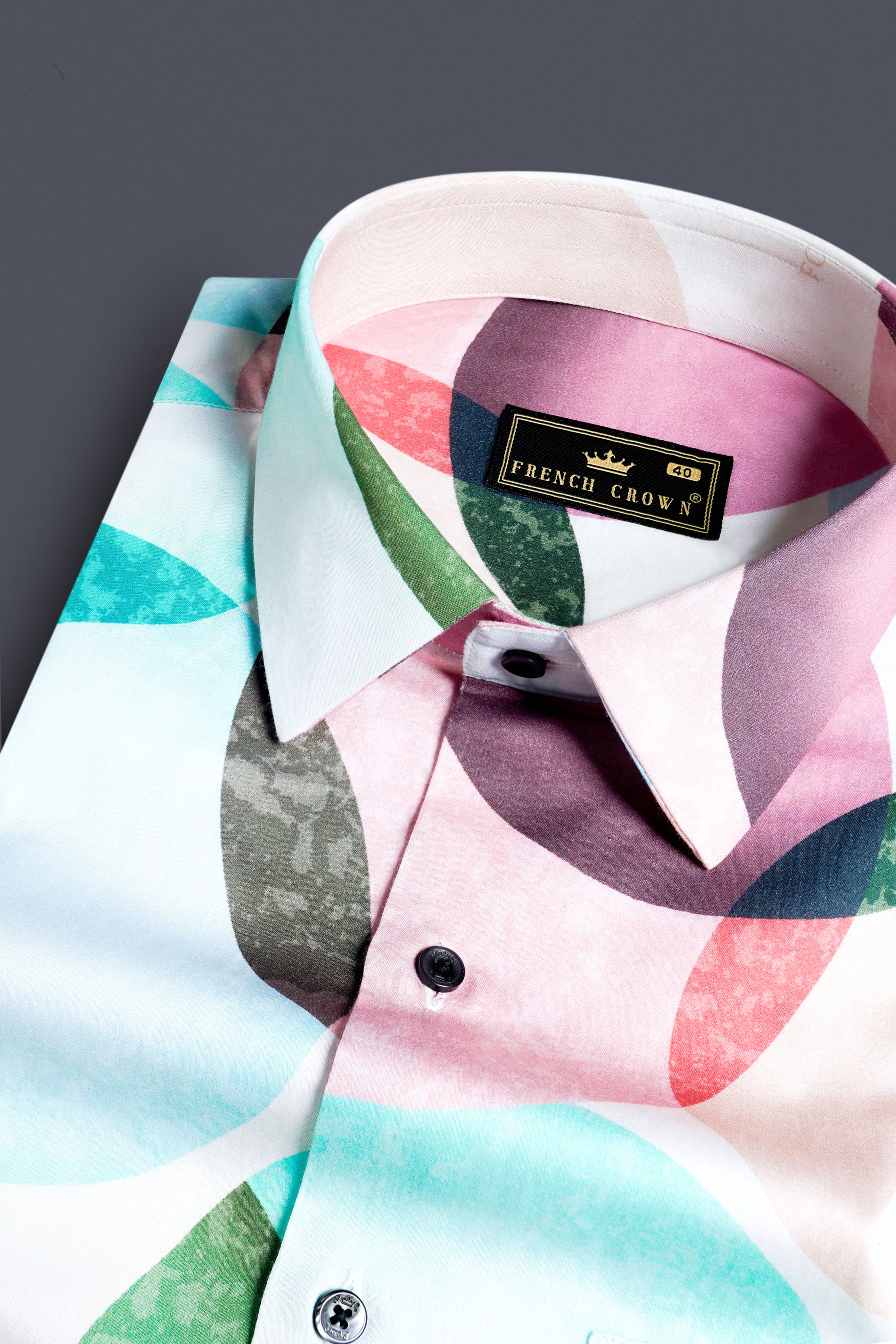 Bright White with Pastel Pink and Edgewater Green Abstract Printed Subtle Sheen Super Soft Premium Cotton Designer Shirt