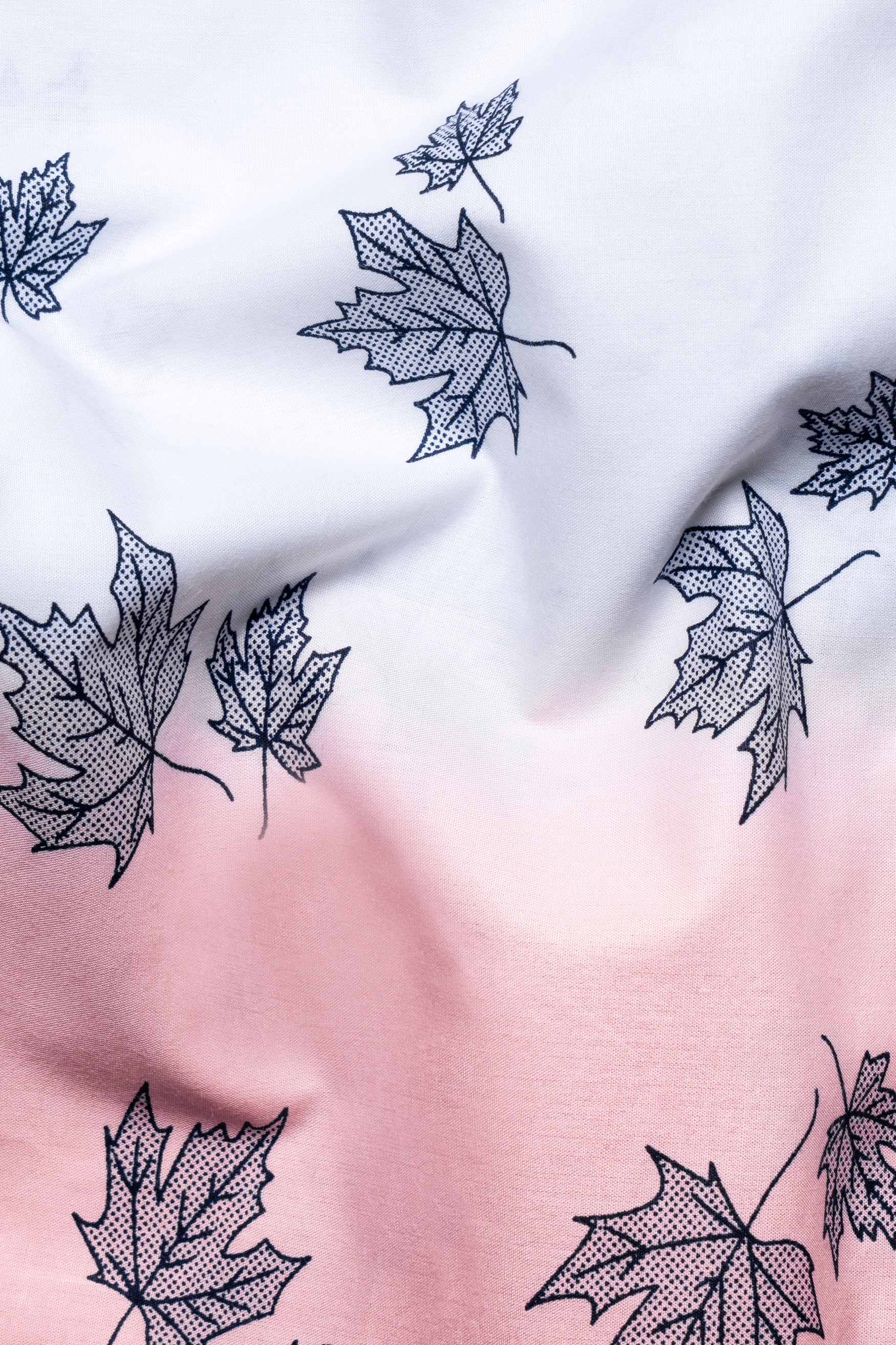 Bright White and Mauve Pink Leaves Printed Subtle Sheen Super Soft Premium Cotton Shirt
