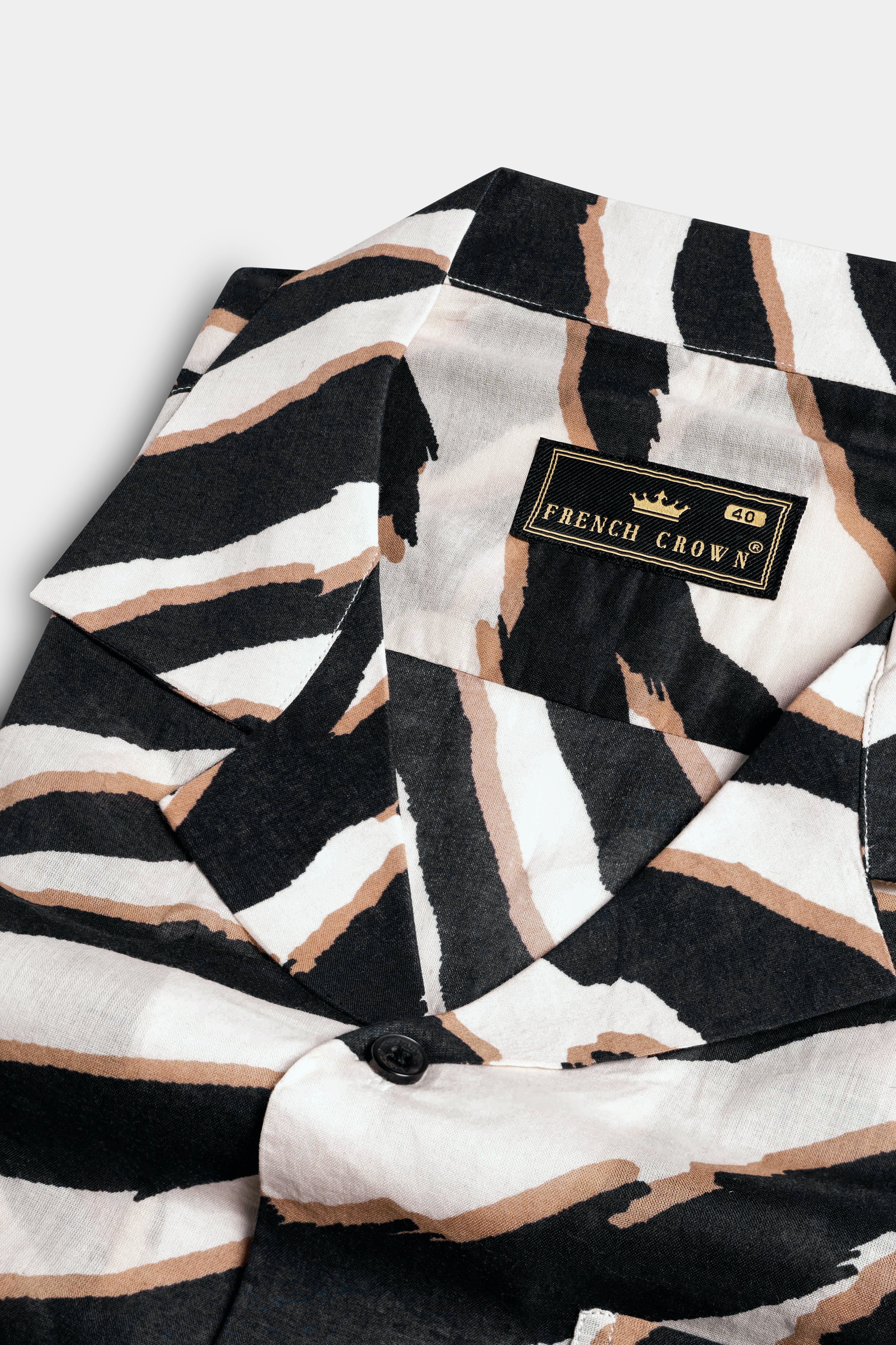 Bright White with  Baltic Black and Taupe Brown Zebra Stripes Printed Premium Tencel Shirt