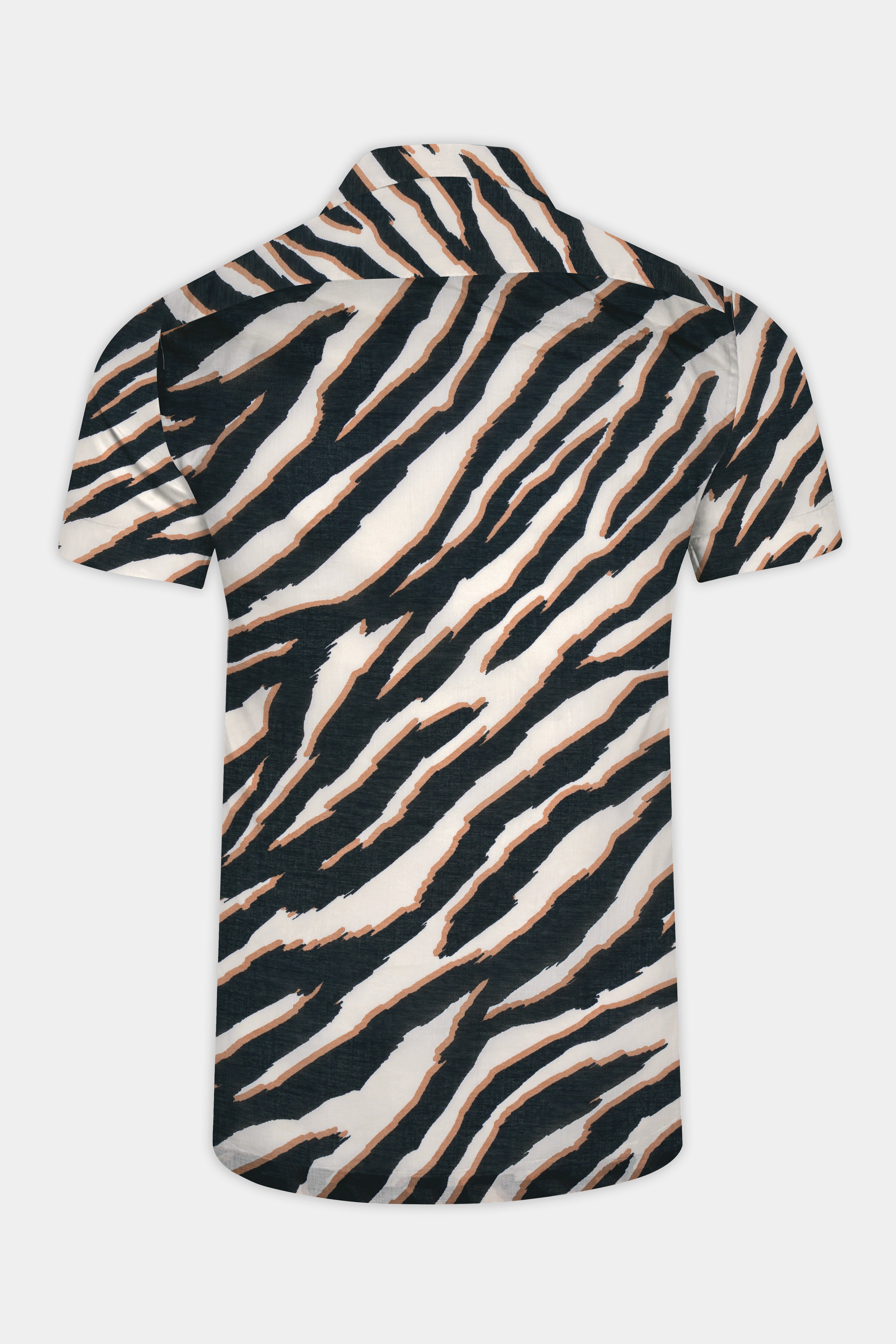 Bright White with  Baltic Black and Taupe Brown Zebra Stripes Printed Premium Tencel Shirt