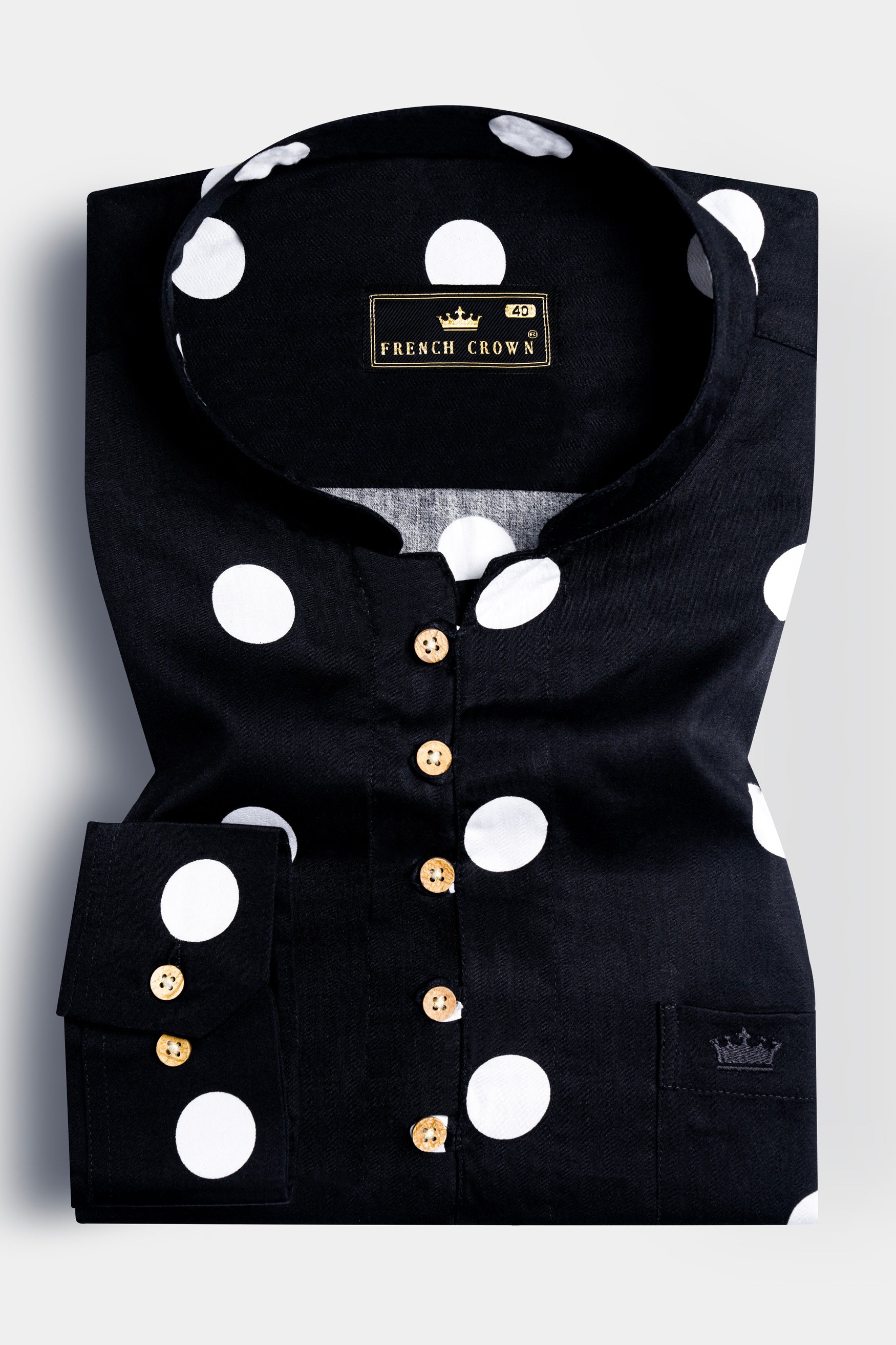 Jade Black and White Polka Dotted Premium Cotton Kurta Shirt