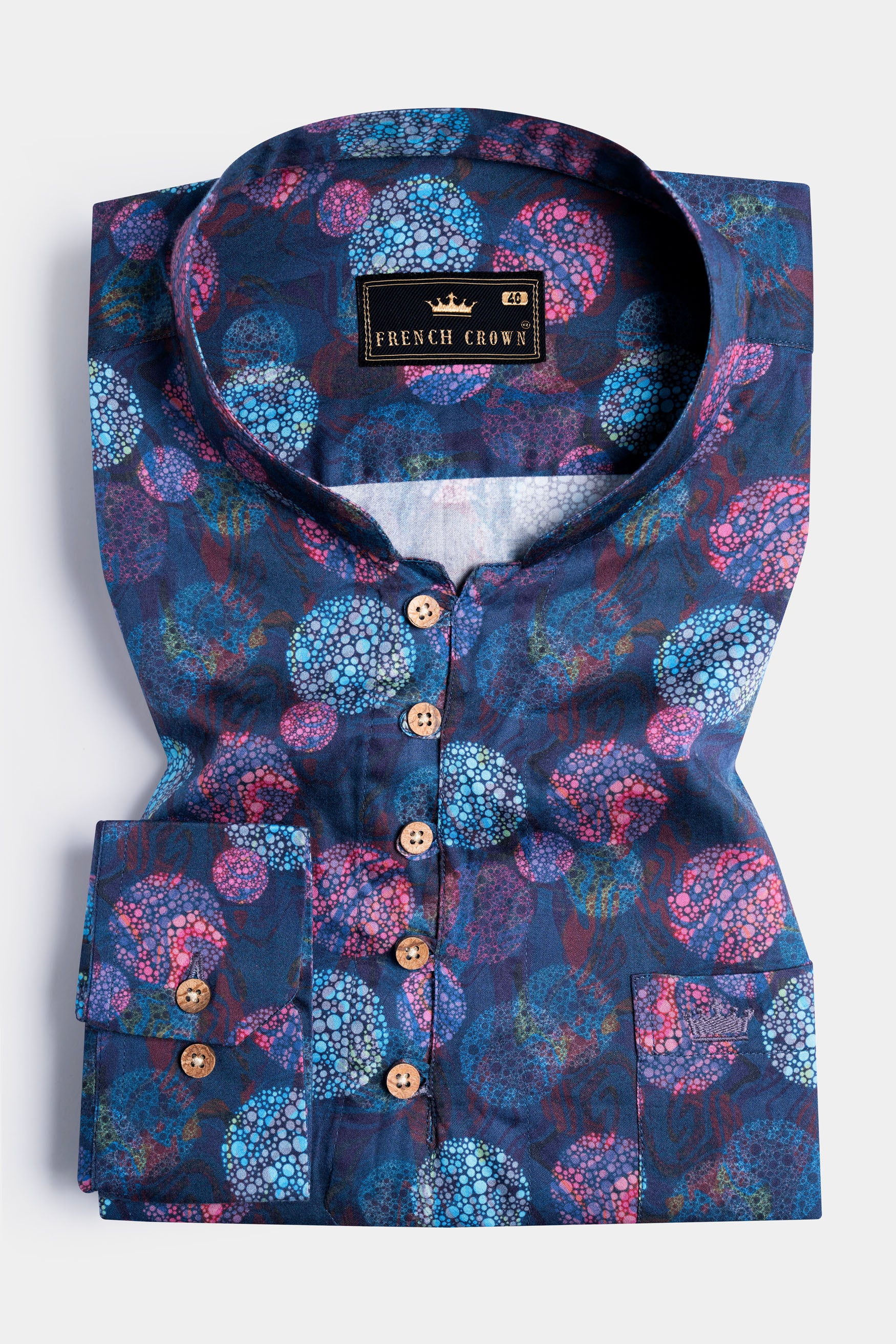 Admiral Blue with Rouge Pink Multicolour Abstract Printed Subtle Sheen Super Soft Premium Cotton Kurta Shirt